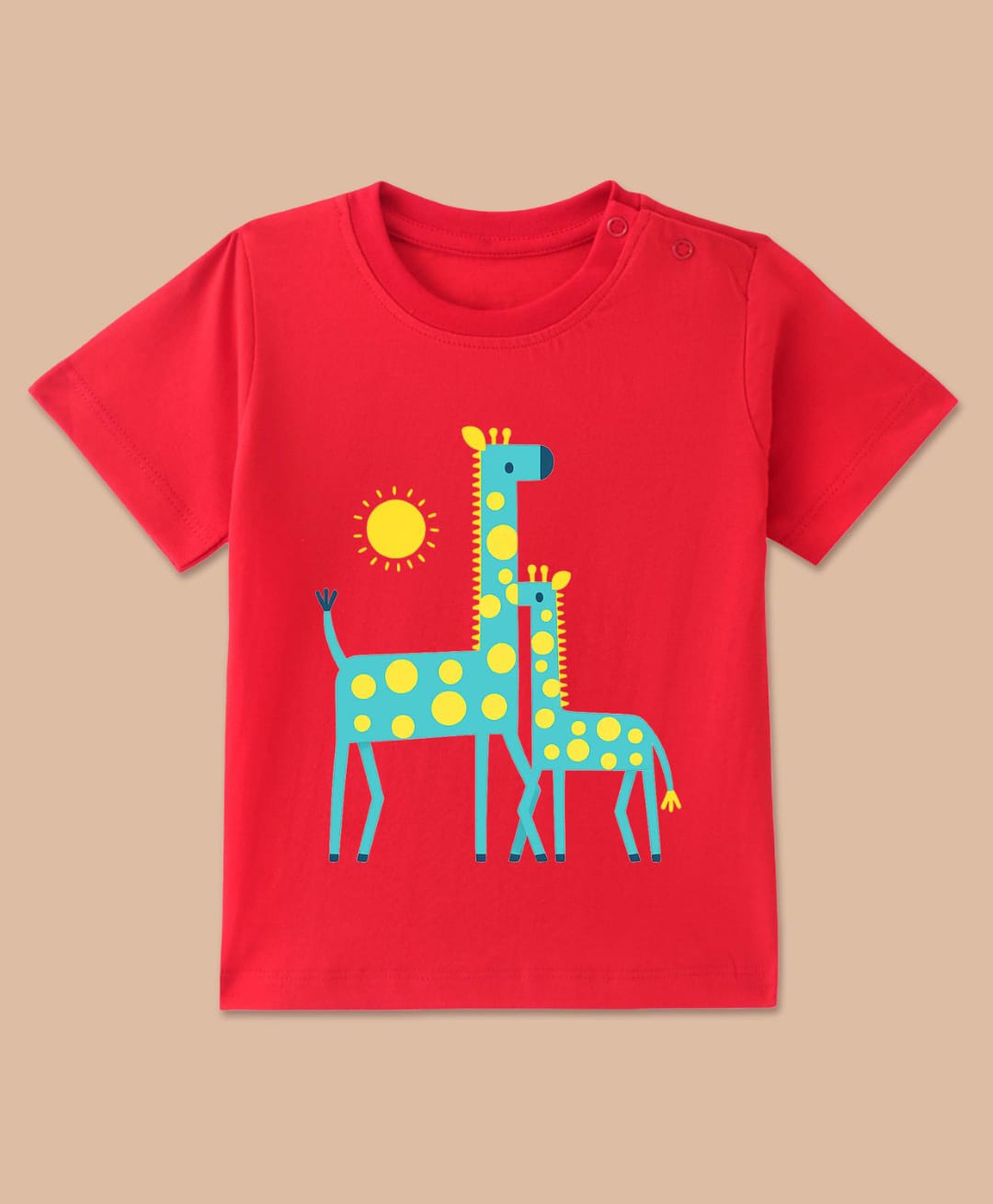 BLUSHES Cotton Knit Half Sleeves Giraffes Printed Tee - Red-image-42