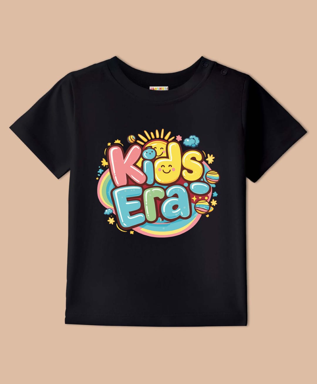 BLUSHES Cotton Knit Half Sleeves Kids Era Text Printed Tee - Black-picture-14