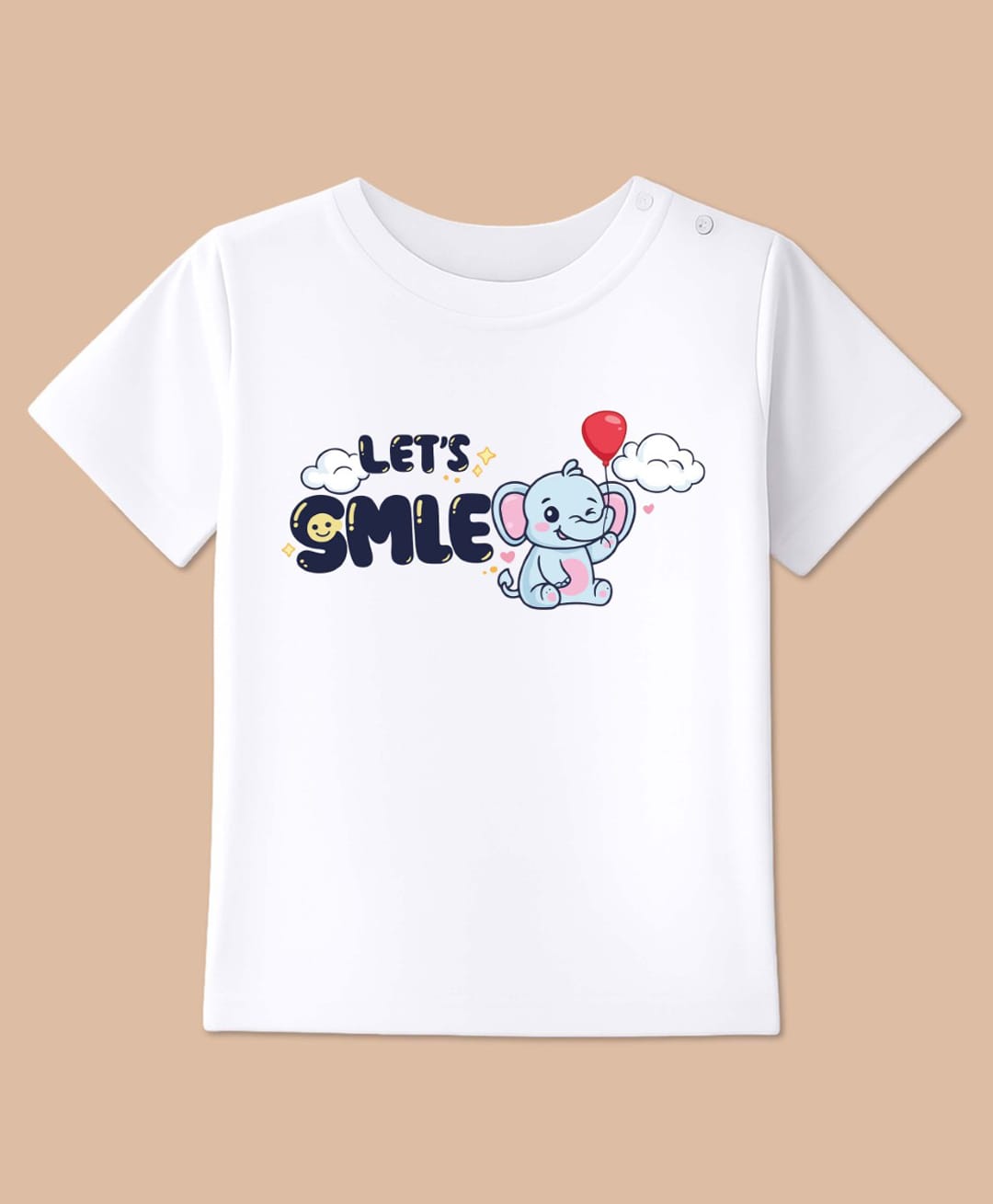 BLUSHES Cotton Knit Half Sleeves Lets Smile Text Printed Tee - White-picture-9