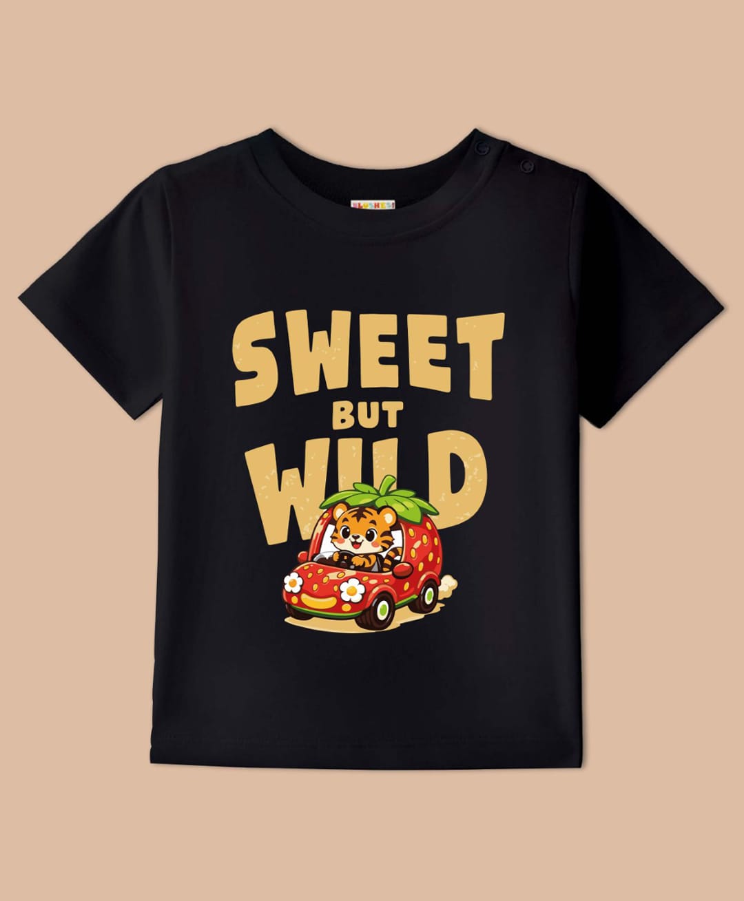 BLUSHES Cotton Knit Half Sleeves Sweet But Wild Text Printed Tee - Black-picture-13
