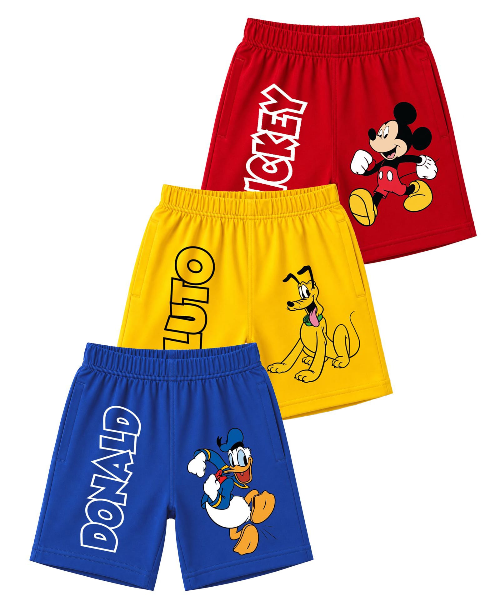 KUCHIPOO Cotton Blend Knit Pack Of 3 Mickey & Friends Featuring Characters Printed Shorts - Red Yellow & Blue-picture-28