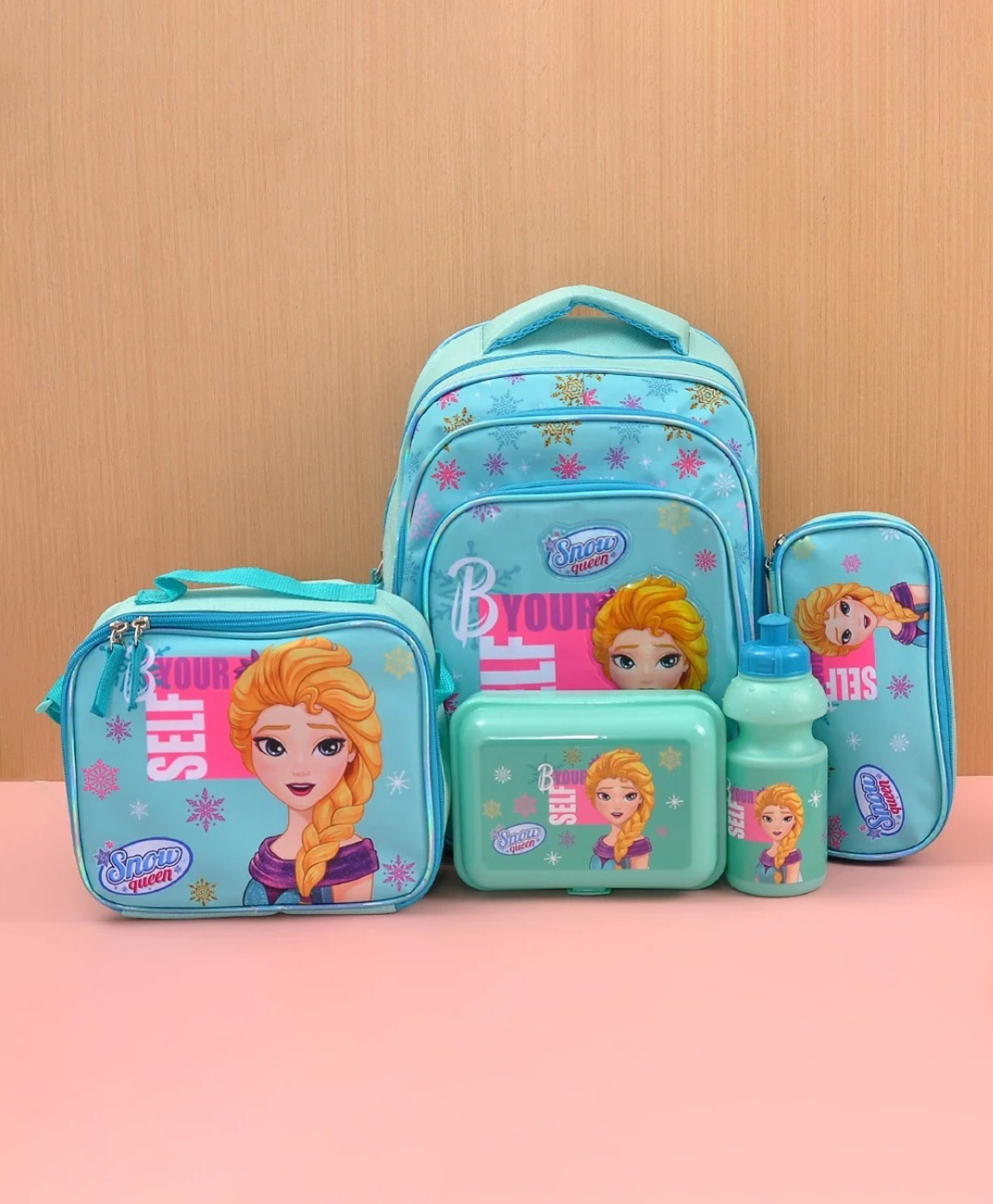 Elecart Princess School Bag Combo Set for Girls 5 in 1 Back to School Hamper with Backpack, Lunch Bag, Tiffin Box, Water Bottle & Pencil Pouch Complete School Essentials Gift Set for Kids-image-9