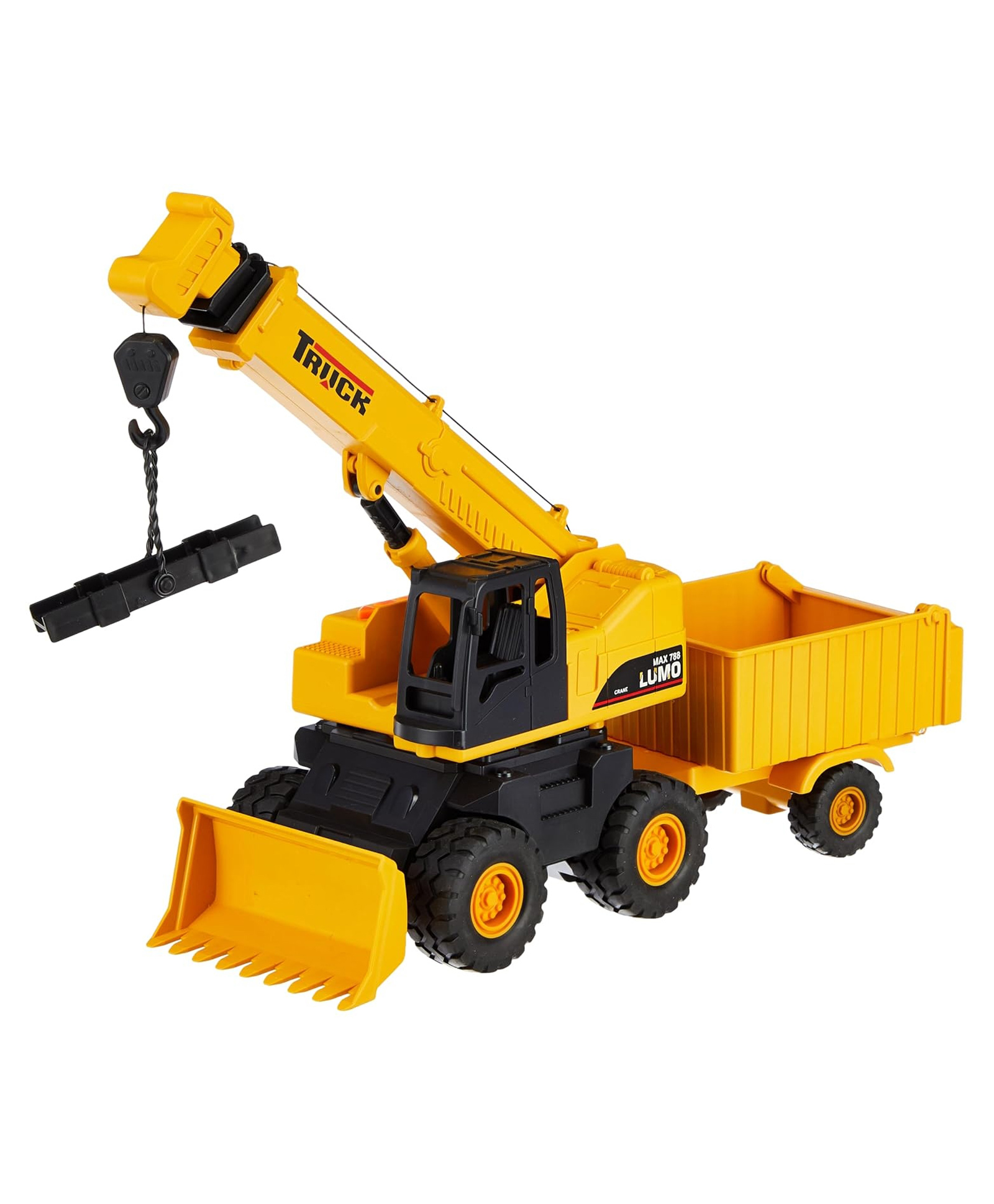 Elecart Extra Large 45cm Crane Truck with Detachable Trailer Construction Vehicle Toy with Telescopic Boom, Adjustable Hook, LED Lights & Sound, Free-Rolling Wheels, Heavy Duty Toy for Kids-image-44