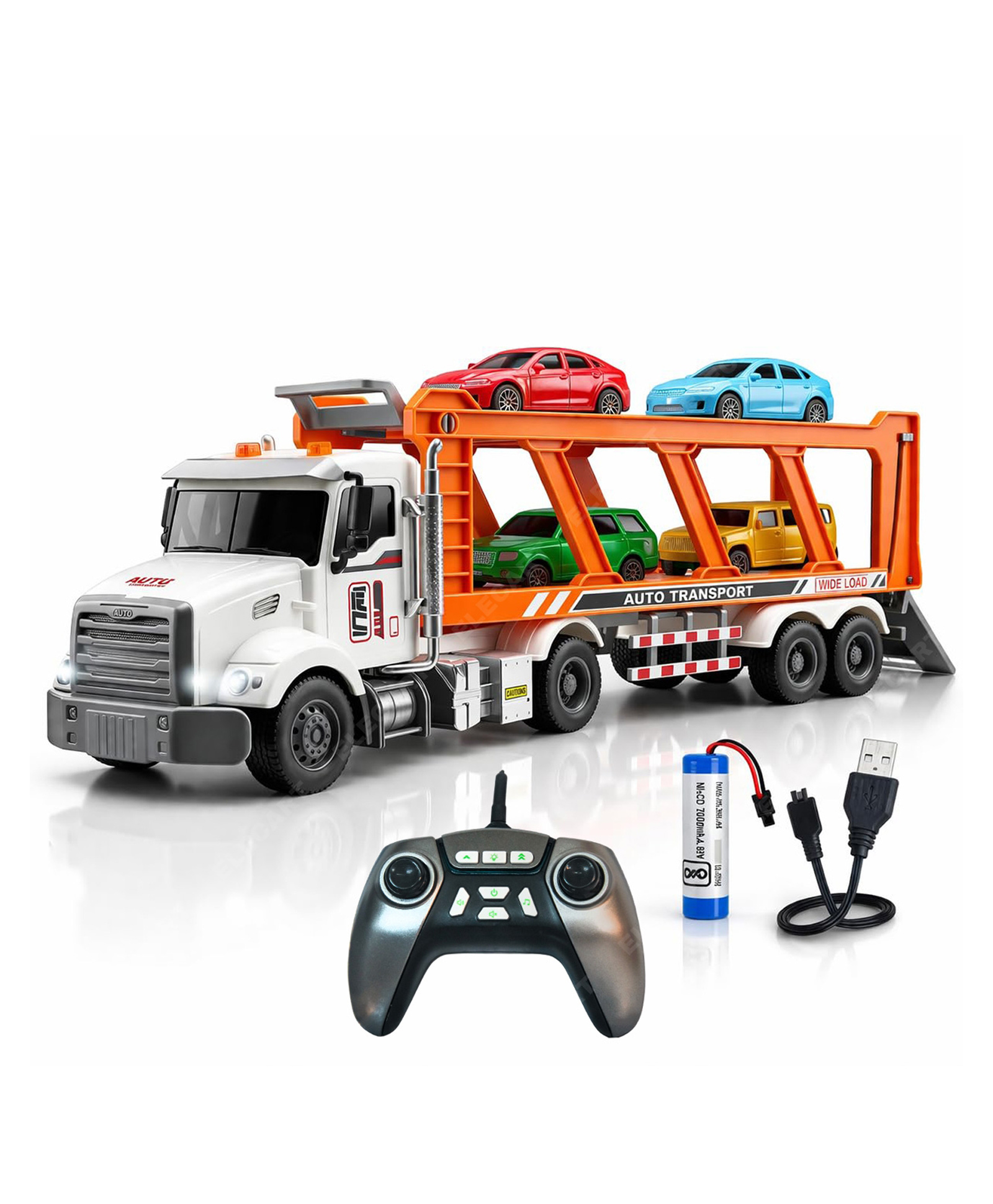 Elecart RC Transporter Truck Toy with 4 Mini Cars 14 Inch Remote Control Car Carrier Trailer, 2.4GHz RC Semi Truck with LED Lights, 2 Rechargeable Batteries & Type-C Charging, Gift for Kids-image-29