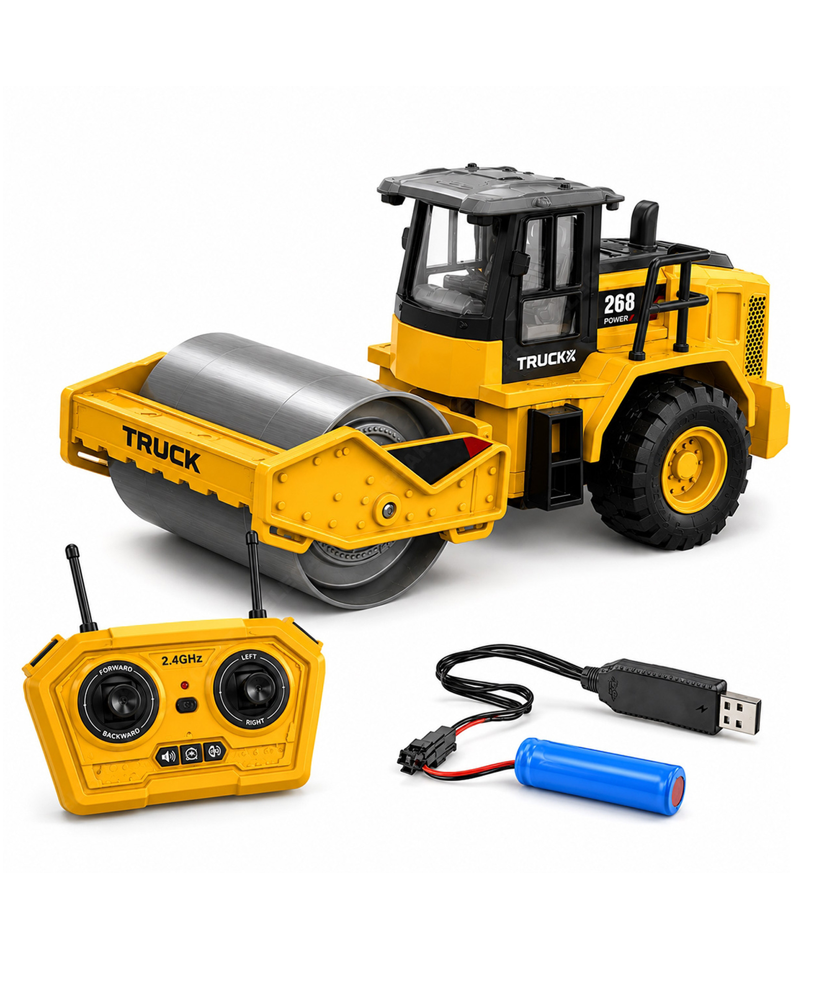 Elecart Remote Control Road Roller Truck Toy 2.4GHz RC Construction Vehicle with Movable Roller Joint, Rubber Tires, LED Lights & Realistic Engineering Truck for Kids-picture-20