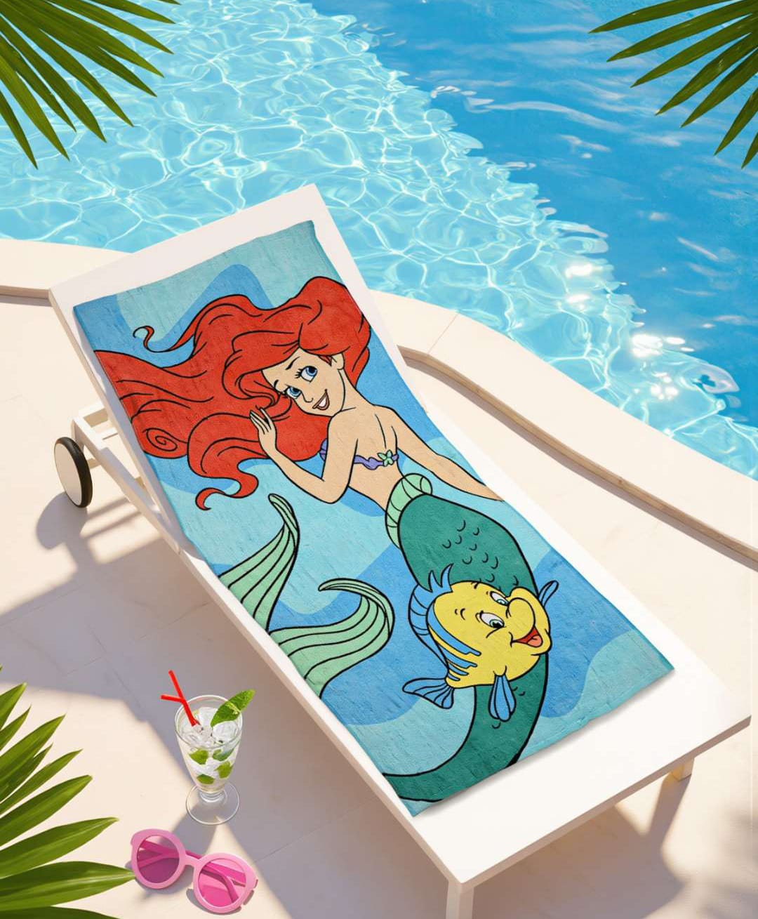 Yellow Bee Cotton Woven Disney Princess Featuring Ariel Designed Towel - Blue-picture-30