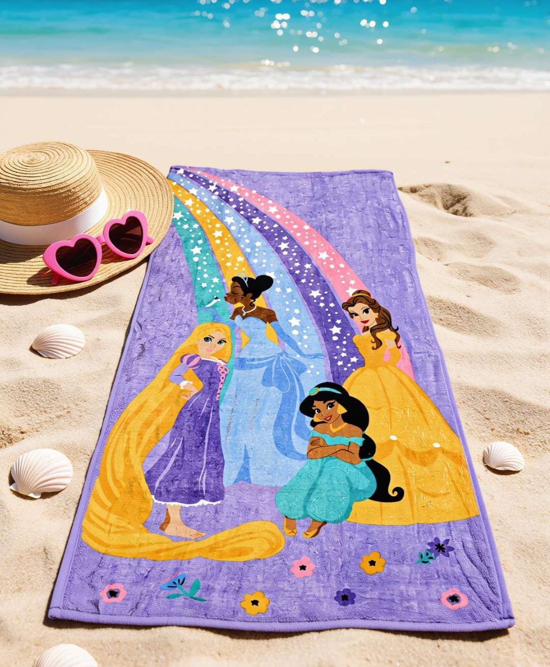 Yellow Bee Cotton Woven Disney Princess Featuring Characters Designed Towels - Purple-image-6