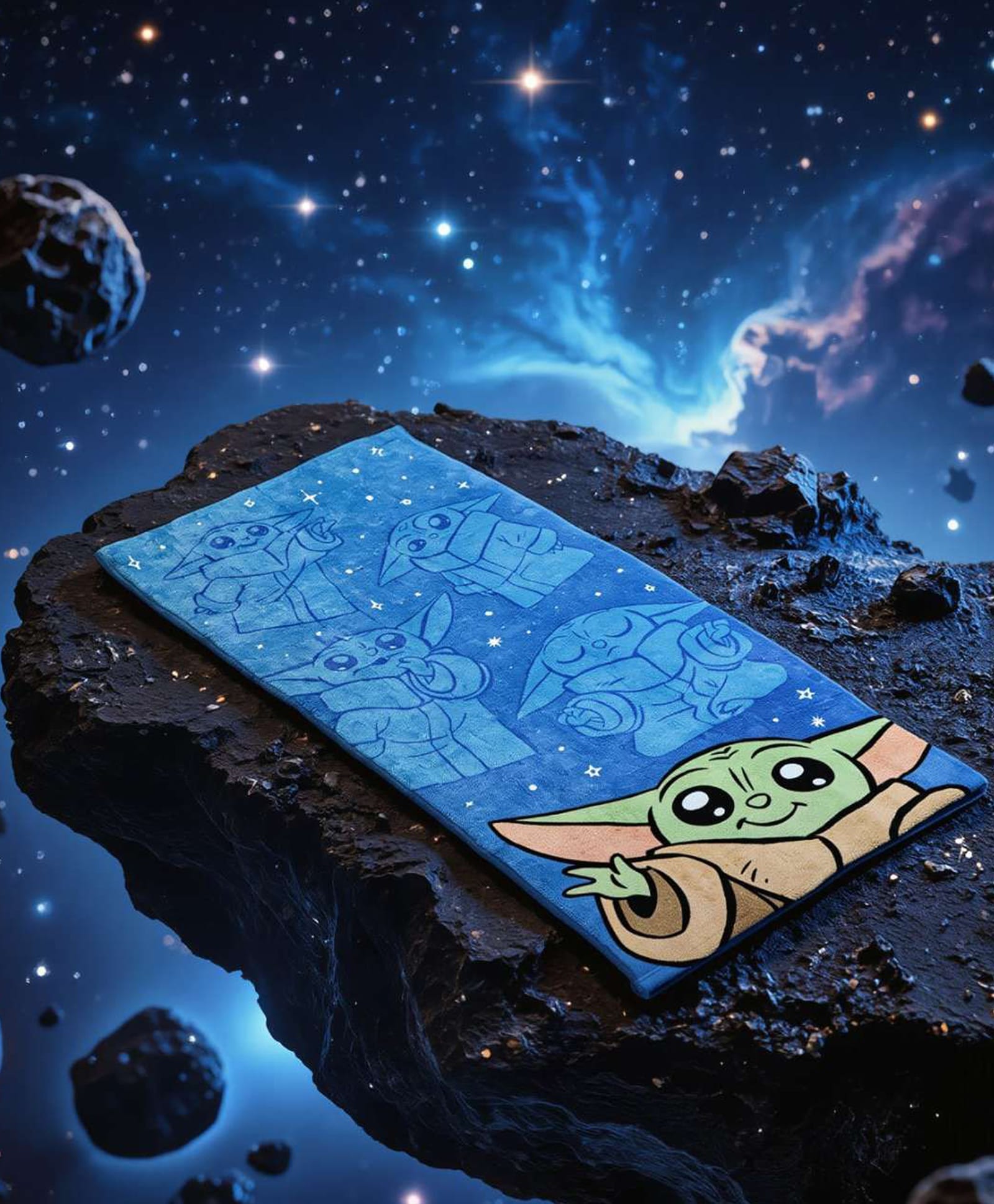 Yellow Bee Cotton Woven Disney Featuring Star Wars Grogu Designed Towel - Blue-image-30