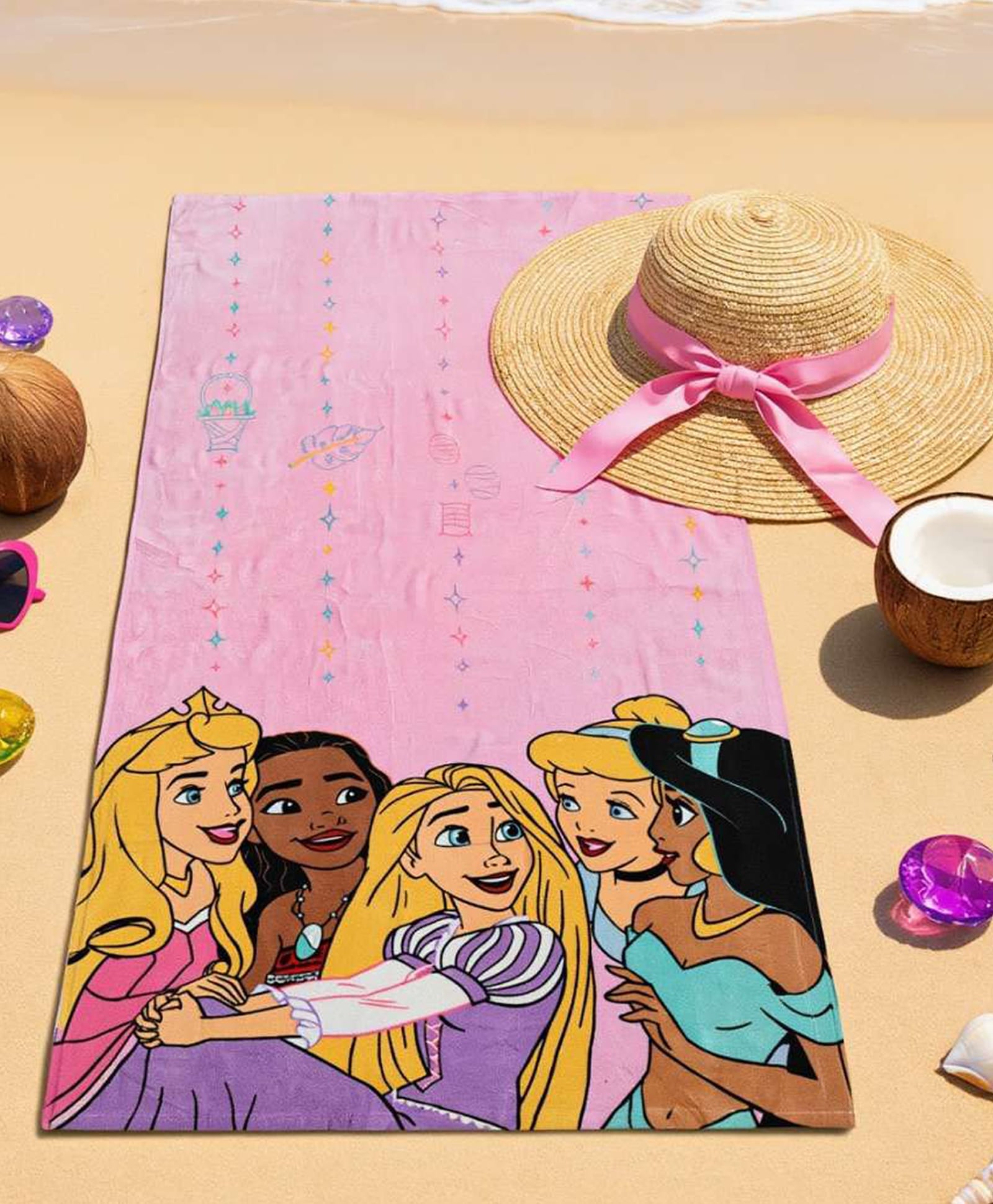 Yellow Bee Cotton Woven Disney Princess Featuring Characters Designed Towel - Pink-picture-18