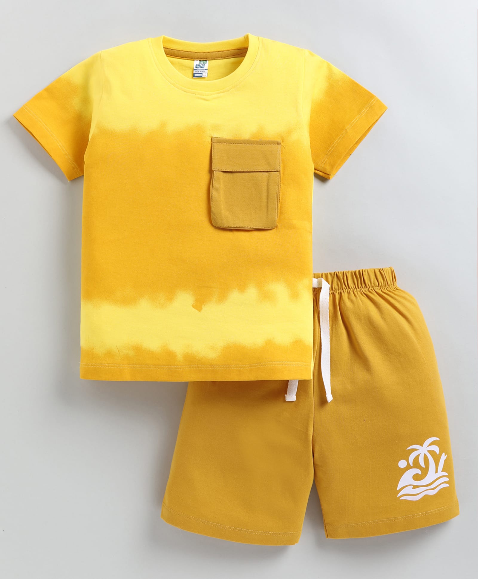 Little Ninja Cotton Knit Half Sleeves Tie Dye Tee & Shorts Set - Yellow-image-39