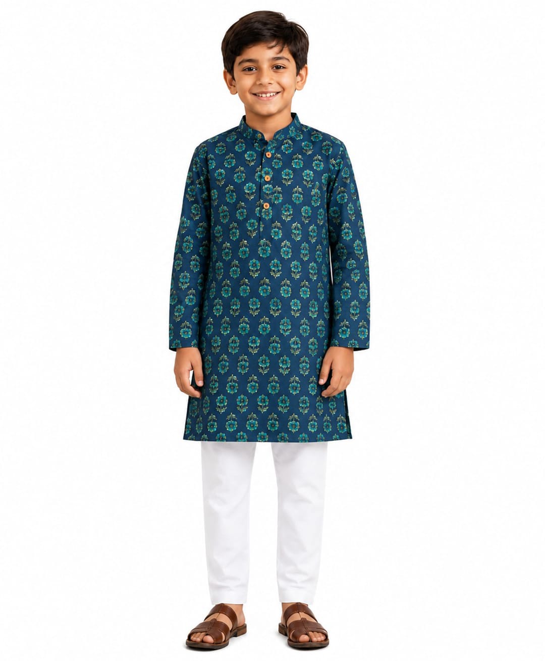 CHAHAK DESIGN Cotton Woven Full Sleeves Ajrakh Printed Kurta & Pajama - Navy Blue & White-picture-20