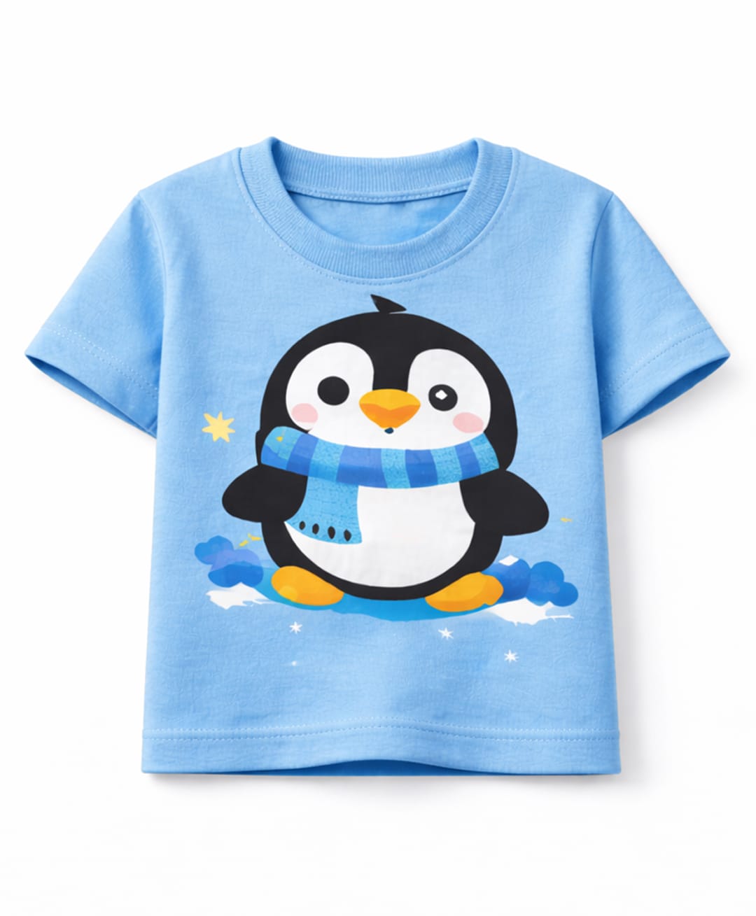 MIMISKU Cotton Blend Knit Half Sleeves Penguin Printed Tee - Blue-image-34