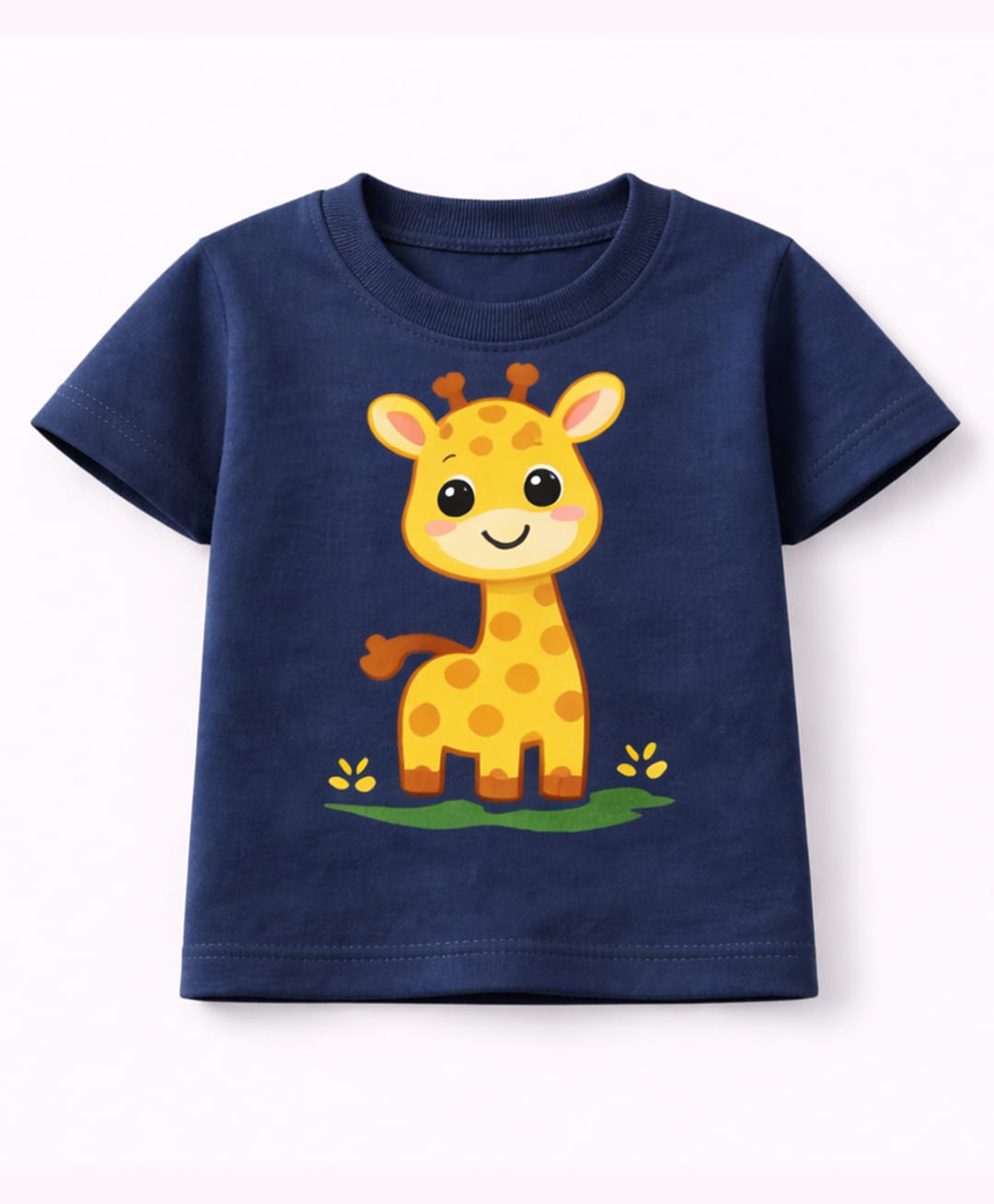 MIMISKU Cotton Blend Knit Half Sleeves Giraffe Printed Tee - Dark Blue-image-13