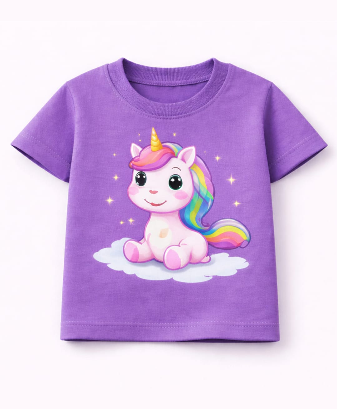 MIMISKU Cotton Blend Knit Half Sleeves Unicorn Printed Tee - Purple-image-8