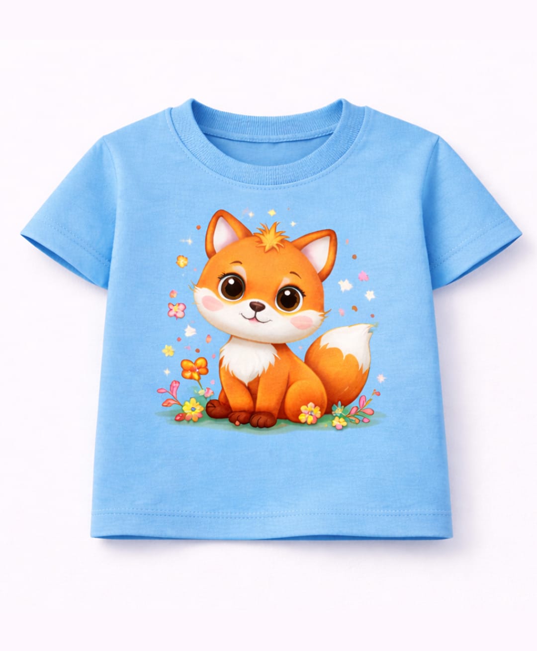MIMISKU Cotton Blend Knit Half Sleeves Fox Printed Tee - Blue-image-14