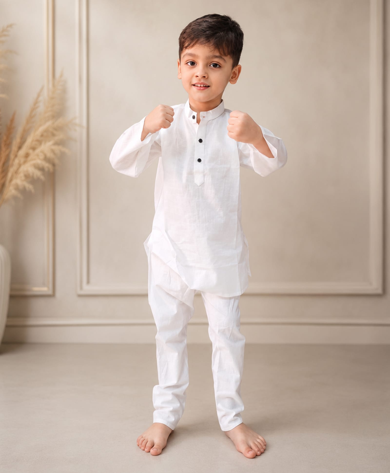 MIMISKU Cotton Blend Full Sleeves Solid Kurta Pyjama Set - White-image-39