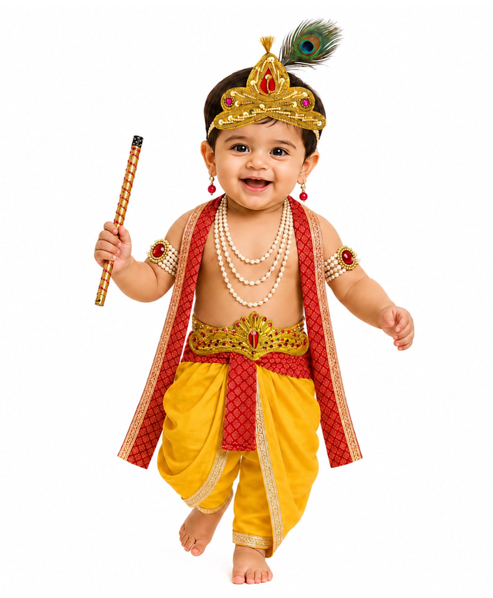 Itsmycostume Silk Krishna Costume Dress for Kids With Complete Accessories - Red-image-45