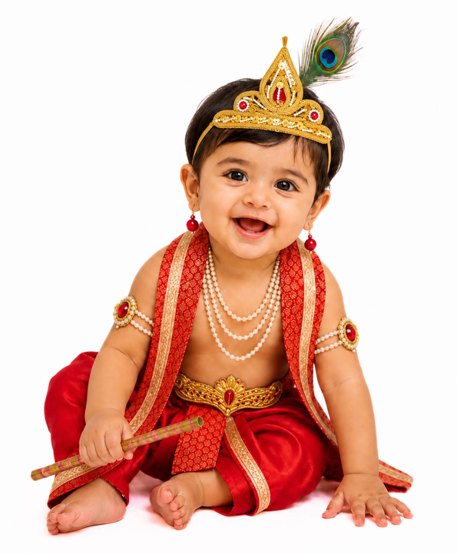 Itsmycostume Silk Krishna Costume Dress With Complete Accessories - Red-image-12