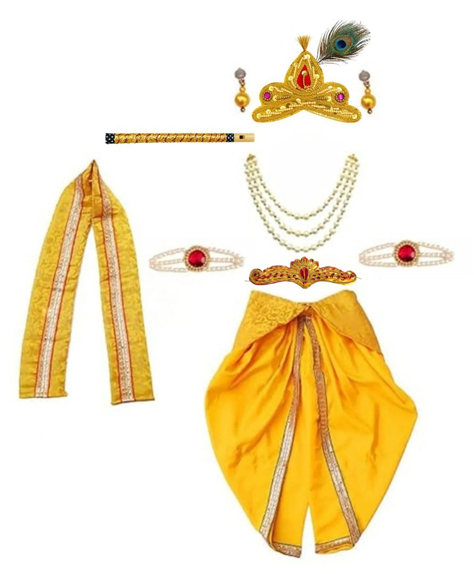 Itsmycostume Silk Krishna Costume Dress With Complete Accessories - Yellow-image-44