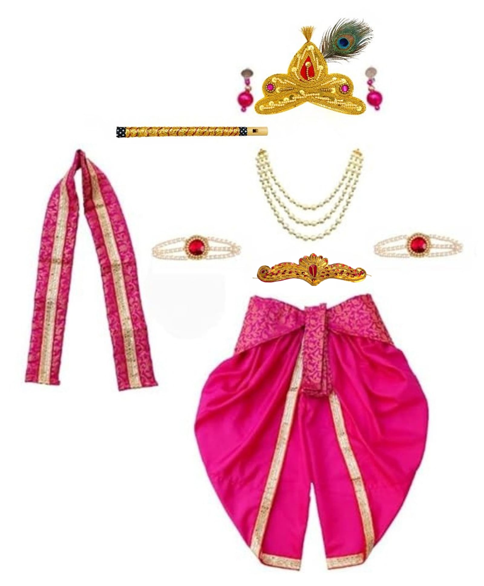 Itsmycostume Silk Krishna Costume Dress for Kids With Complete Accessories - Dark Pink-image-44
