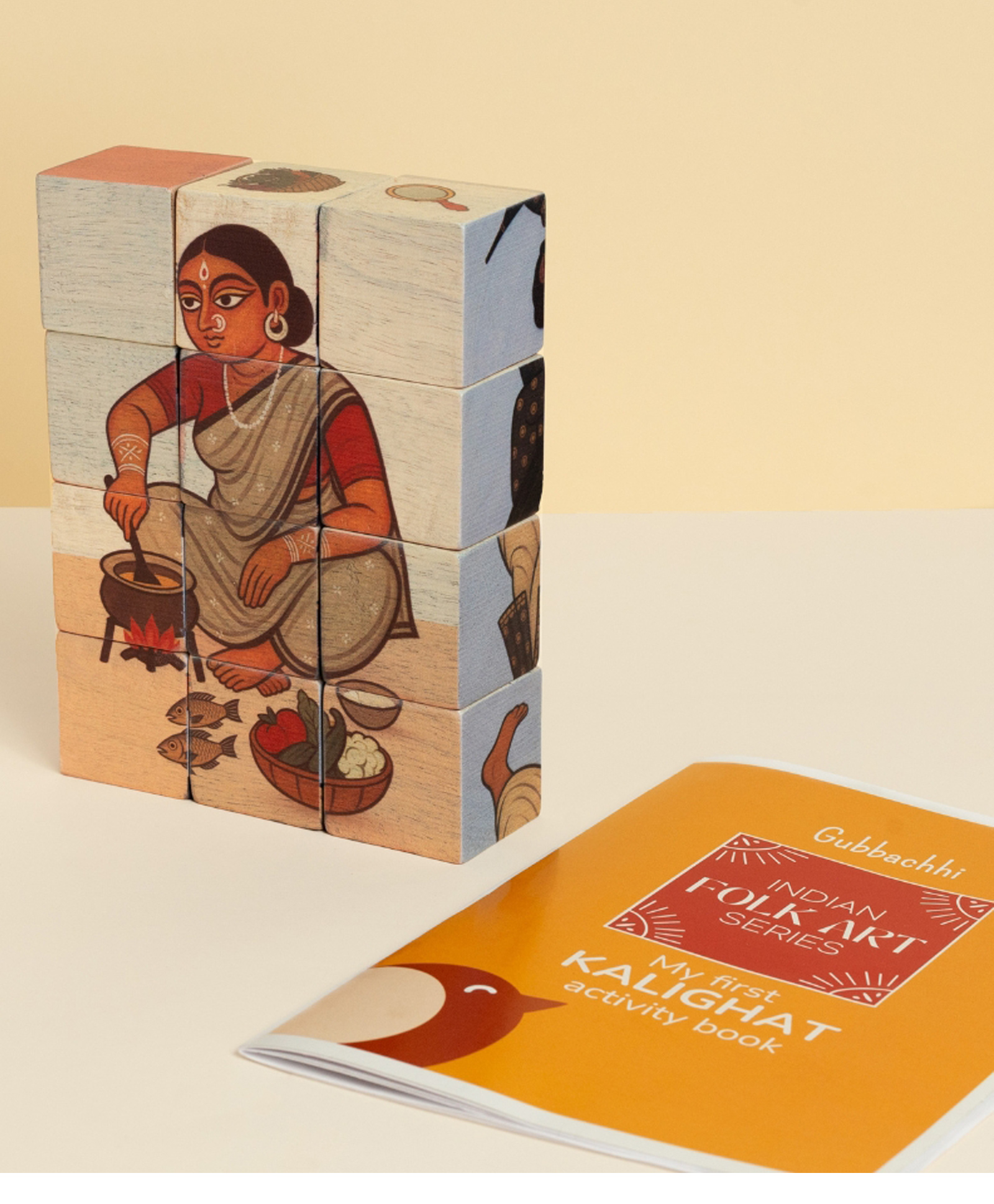 Gubbachhi Kalighat 5-in-1 Wooden Cube Puzzle Set for Kids 4-8 Years | 12 Wooden Cubes | 30+ Activity Book | Indian Folk Art Learning Toy | BIS Certified | Educational Gift-picture-14