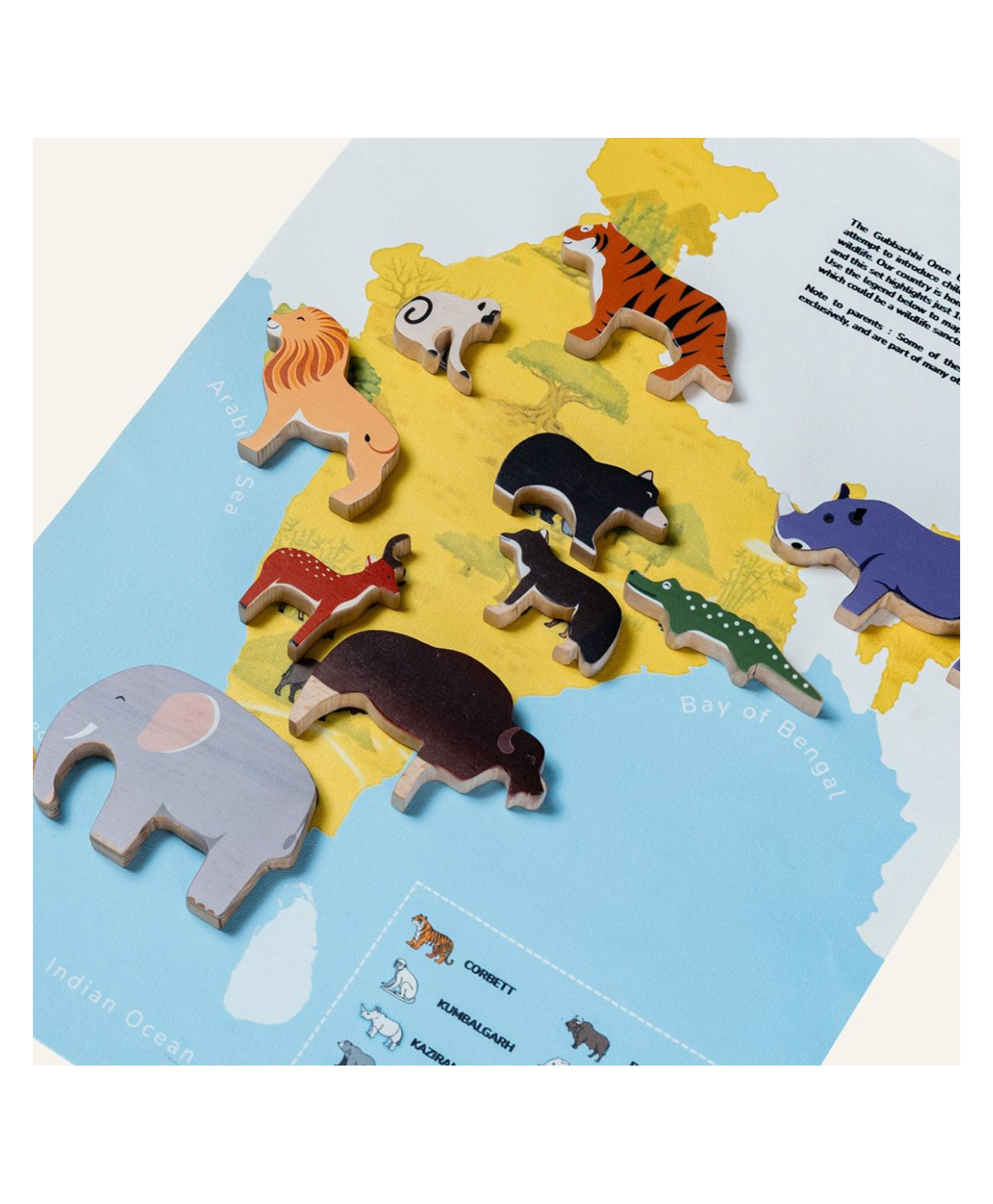 Gubbachhi Once Upon A Jungle -10 Animals | Play Mat and Story Book | Set of 10 wooden Animals | Wooden Jungle Animal Toys | Wooden Animal Set For Kids | Montessori Jungle Animals Set |-image-11