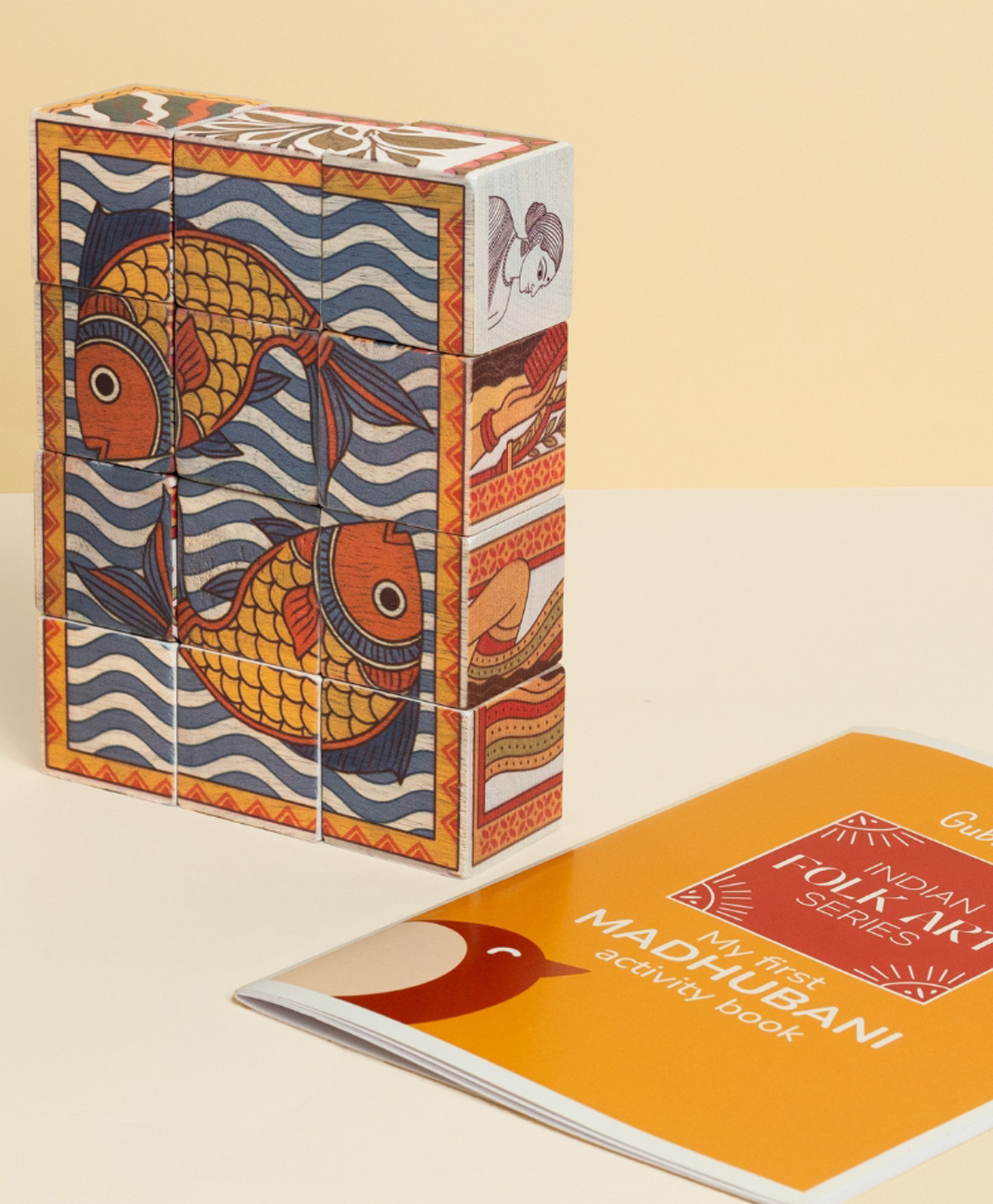 Gubbachhi Madhubani 5-in-1 Wooden Cube Puzzle Set for Kids 4-8 Years | 12 Wooden Cubes | 30+ Activity Book | Indian Folk Art Learning Toy | BIS Certified | Educational Gift for Boys & Girls-picture-17