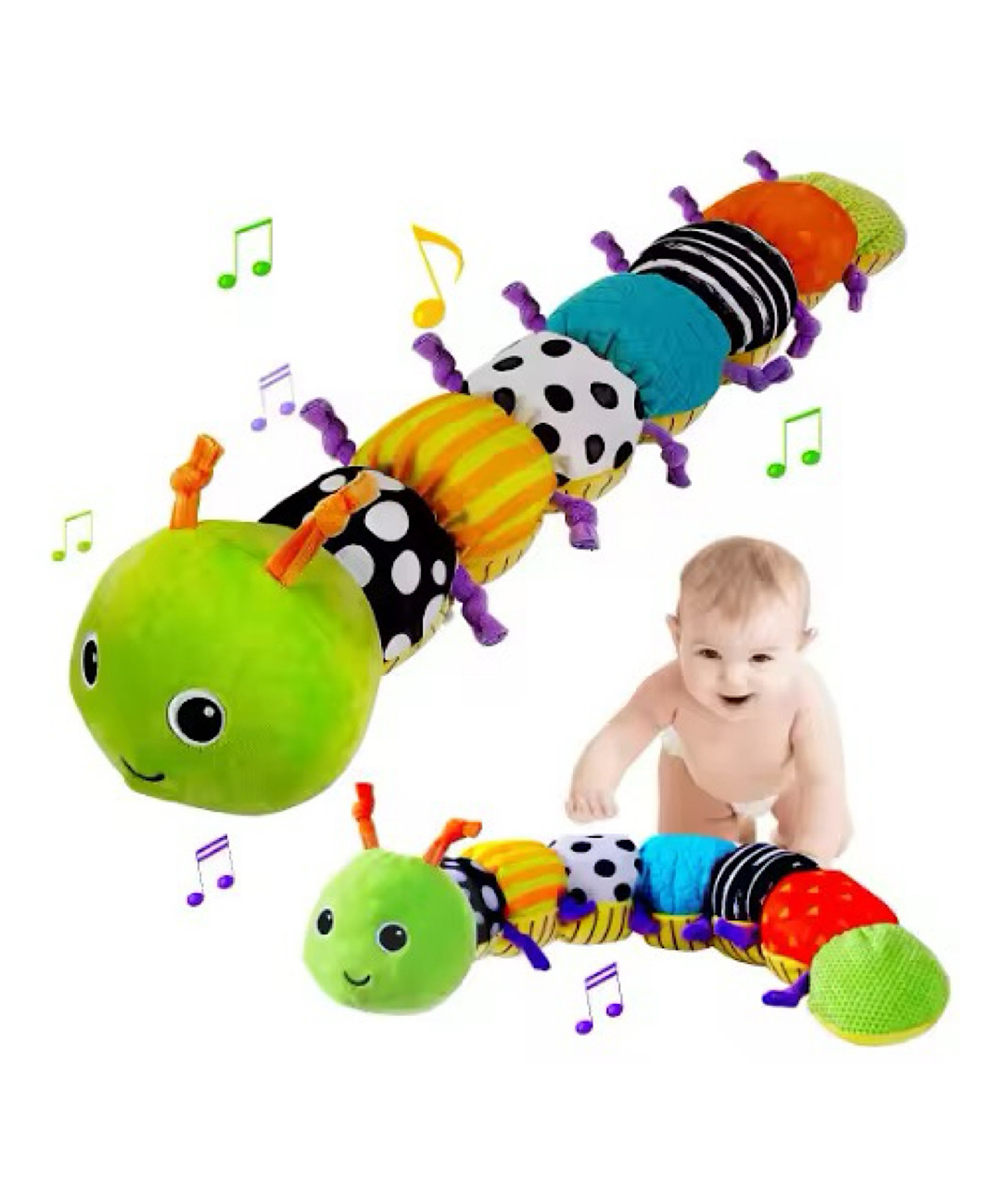 Jinglers 70cm 5 in 1 Caterpillar Musical Baby Toys for 6 to 12 Months to Stimulate Baby's Senses | Motor Skill Development | Tummy Time Toys for Baby Boy & Girls Gift for Newborn- Plush fabric-image-46