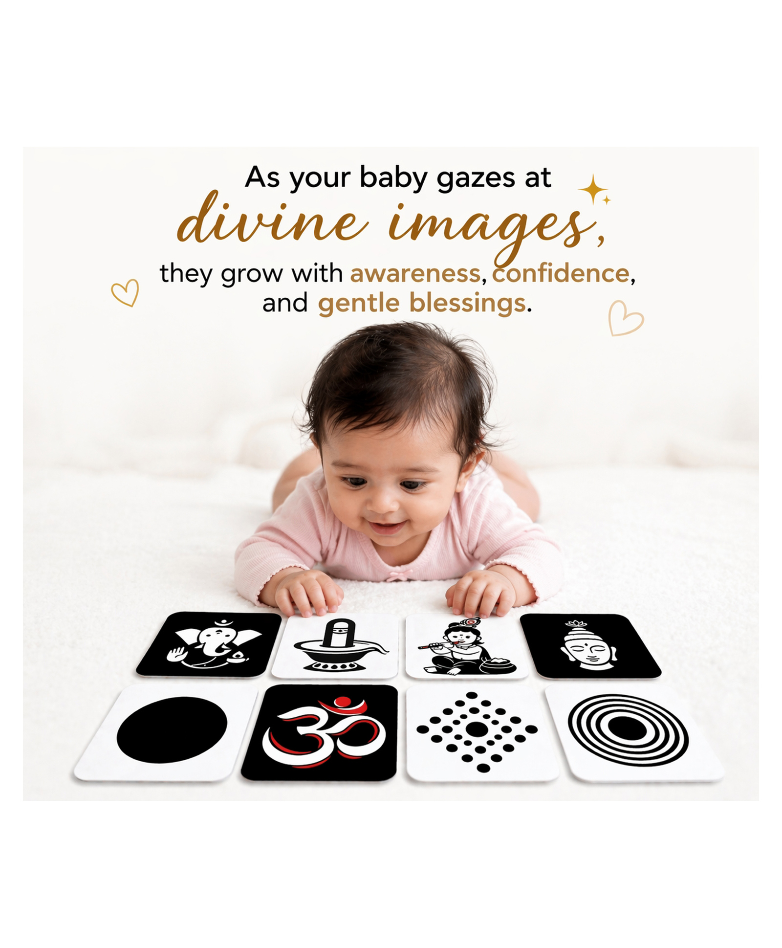 Jinglers 15cm 2 in 1 Blessings Vision High Contrast Flash Cards for New Born Baby 0-3 Months, Black & White Visual Stimulation, Newborn Baby Gift 0-12 Months Black & White Cards-image-8