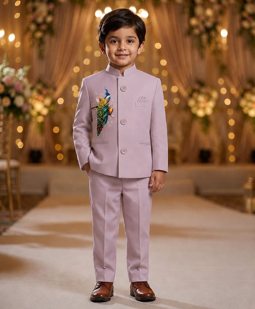 Rikidoos Cotton Woven Full Sleeve Peacock Printed Jodhapuri Pocket Square Detailing Coat With Pant - Pink-picture-9