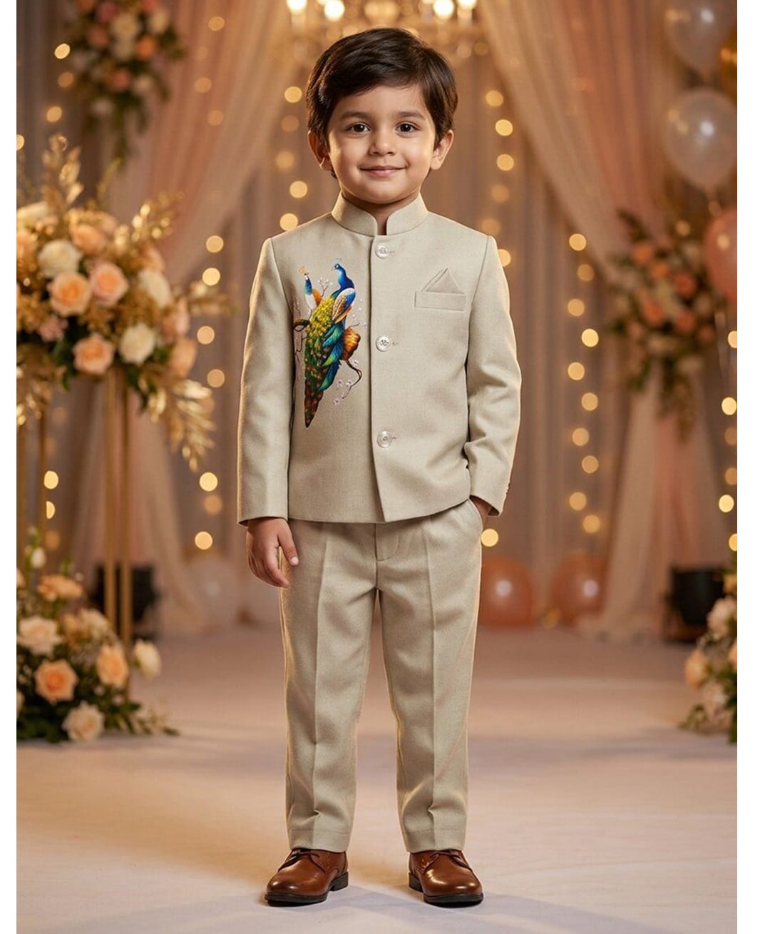 Rikidoos Cotton Woven Full Sleeve Peacock Printed Jodhapuri Pocket Square Detailing Coat With Pant - Light Green-picture-46