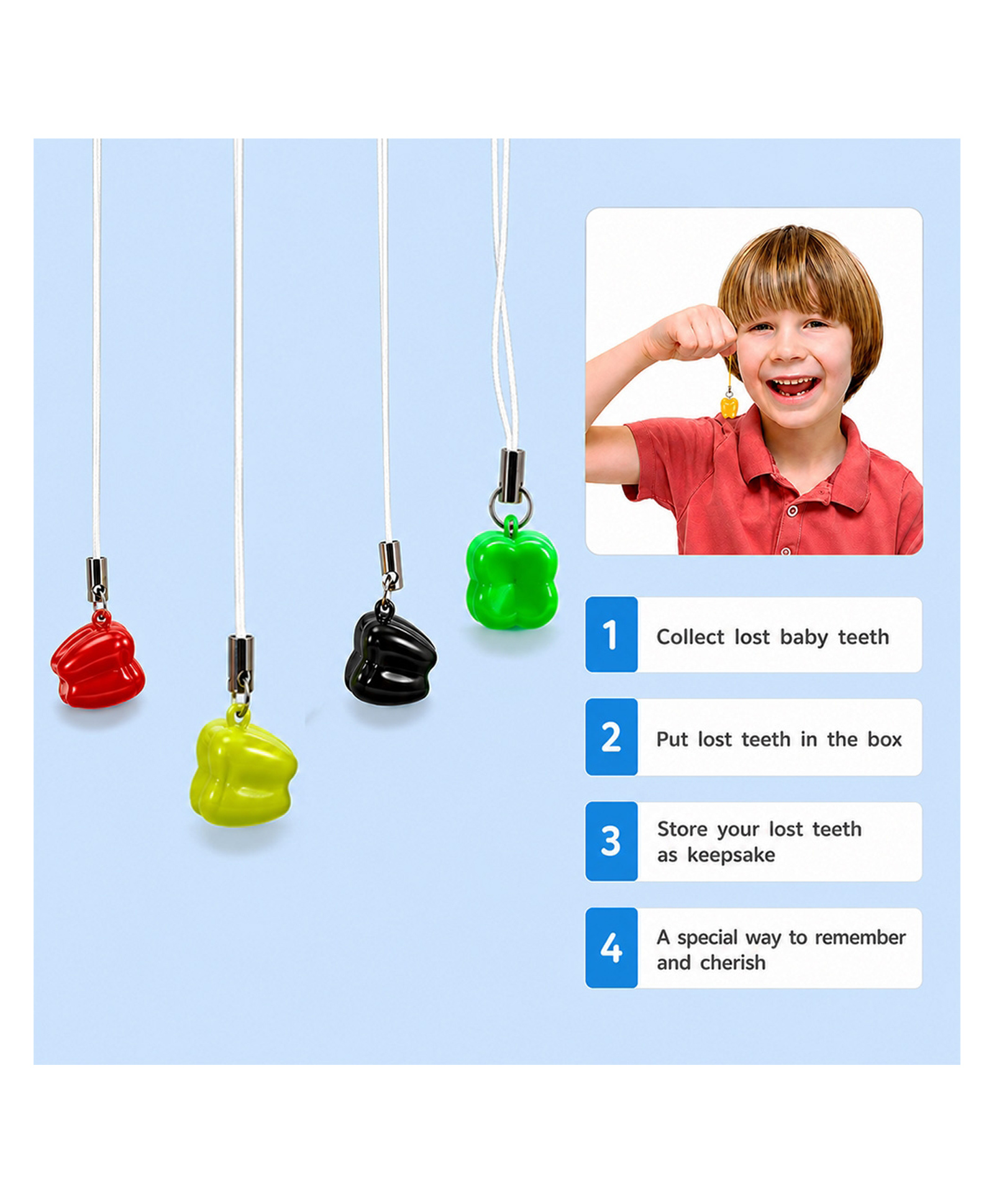 Playbox Small Tooth Saver Necklaces Box For Lost Teeth, Milk Teeth Storage Cases Holder For Children & Kids Baby Tooth Fairy Save Storage Cases Box Organizer Multicolor (10 Pcs)-image-32