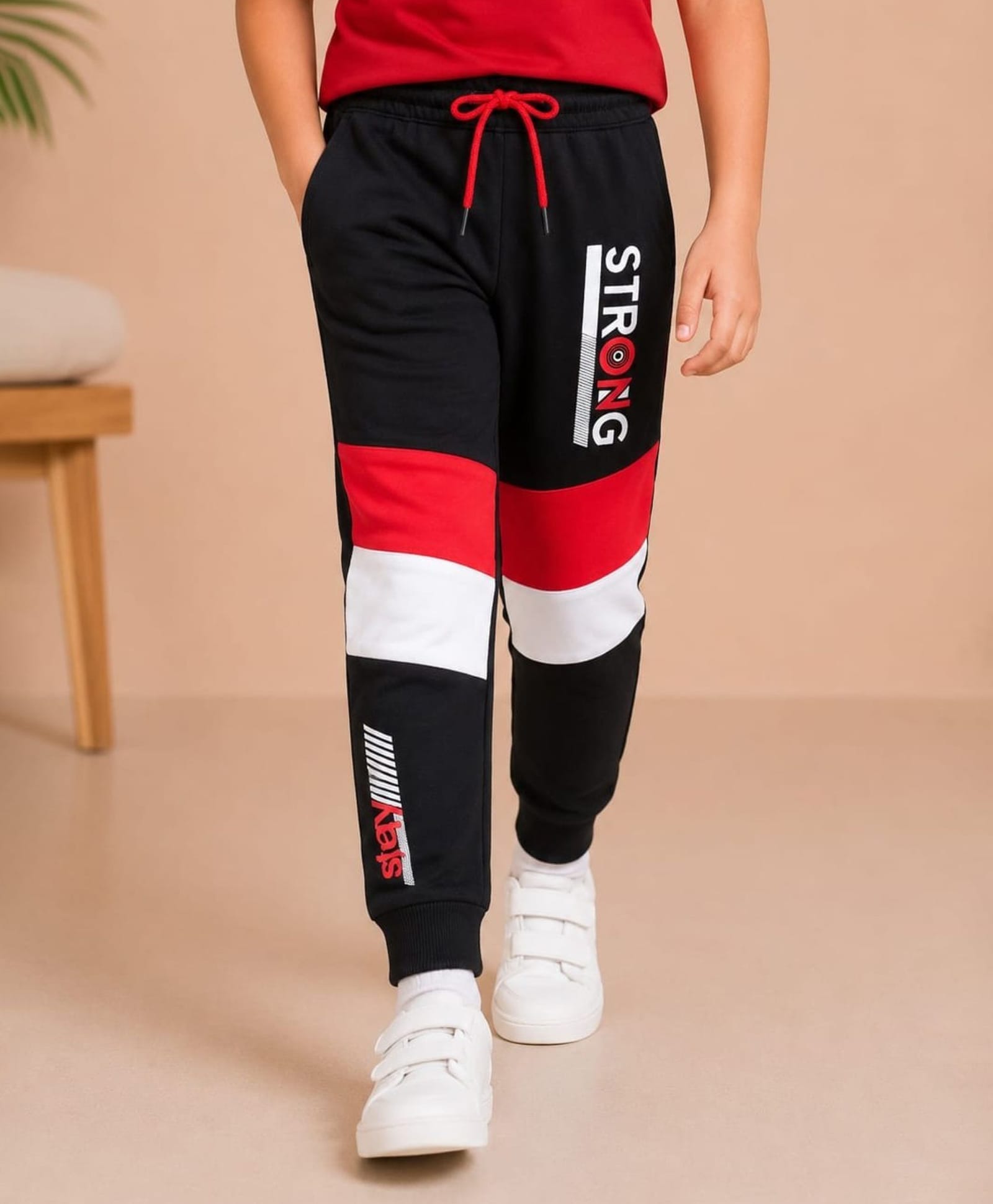 Nino Togs Cotton Looper Knit Strong Text Printed Joggers - Black-picture-15