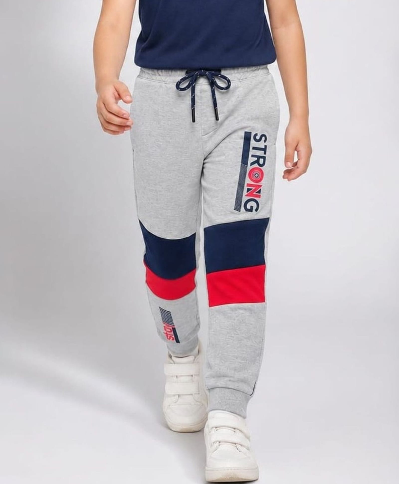 Nino Togs Cotton Looper Knit Strong Text Printed Joggers - Grey-image-41