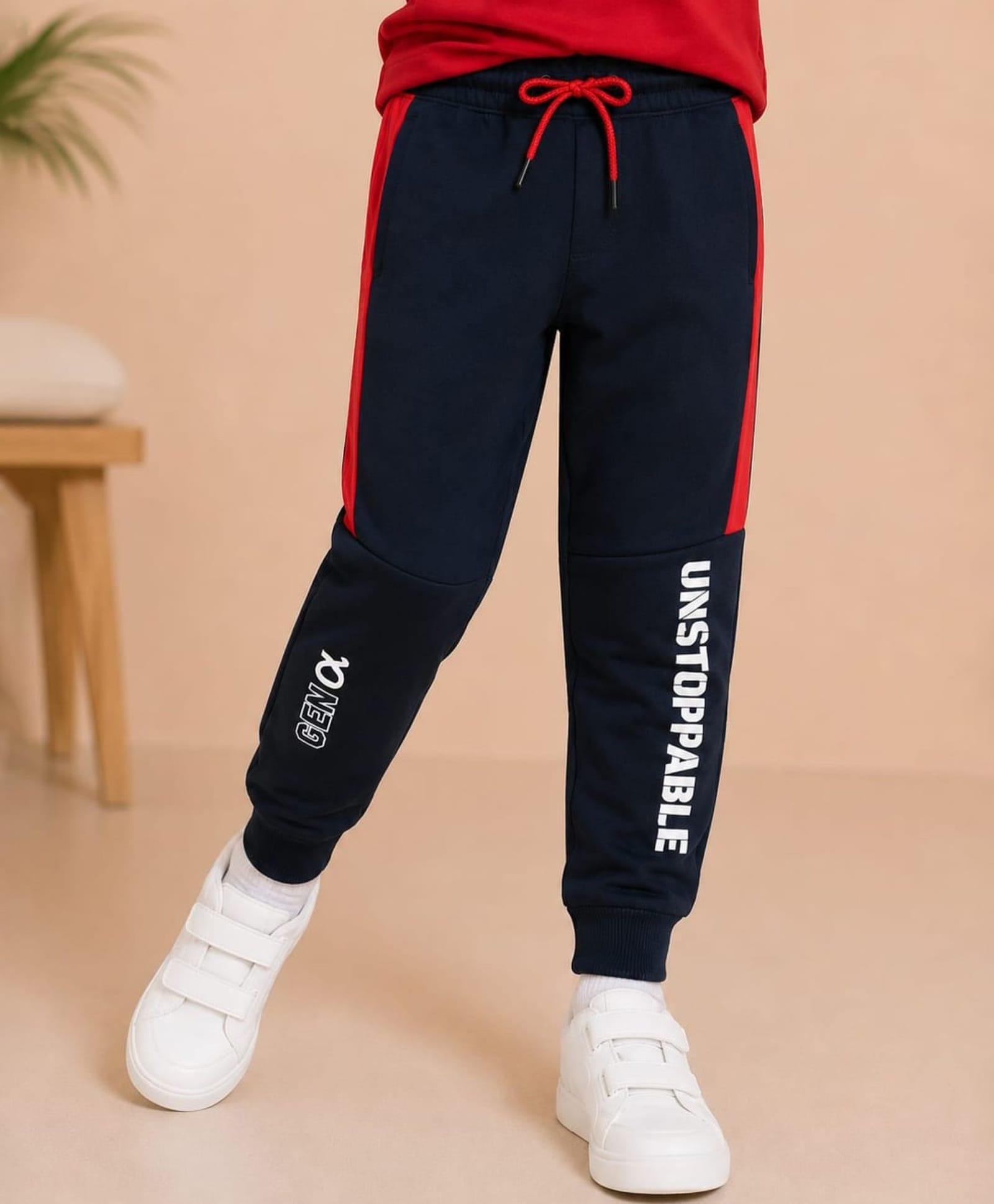 Nino Togs Cotton Looper Knit Unstoppable Text Printed Joggers - Navy Blue-picture-17