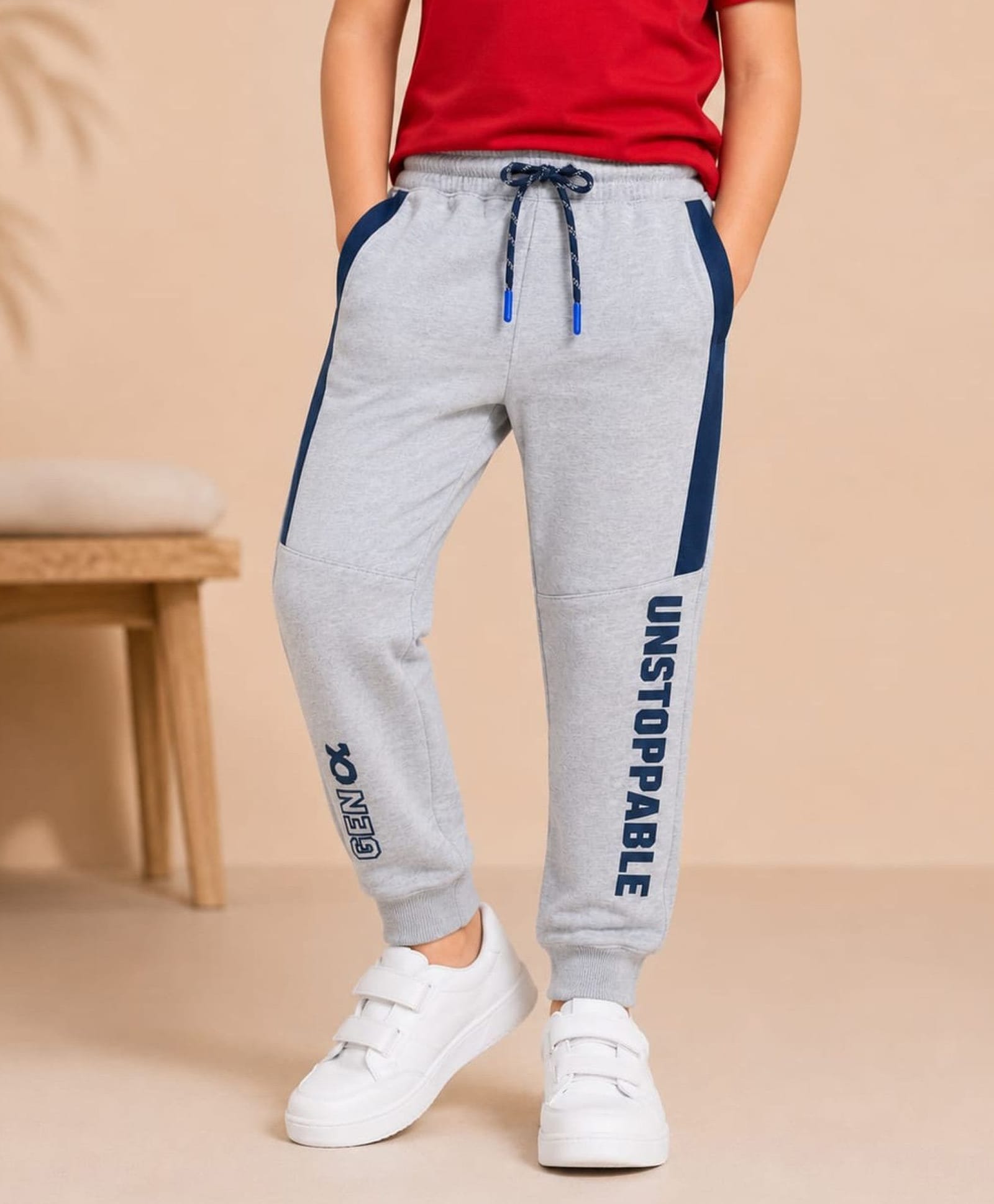 Nino Togs Cotton Looper Knit Unstoppable Text Printed Joggers - Grey-picture-22