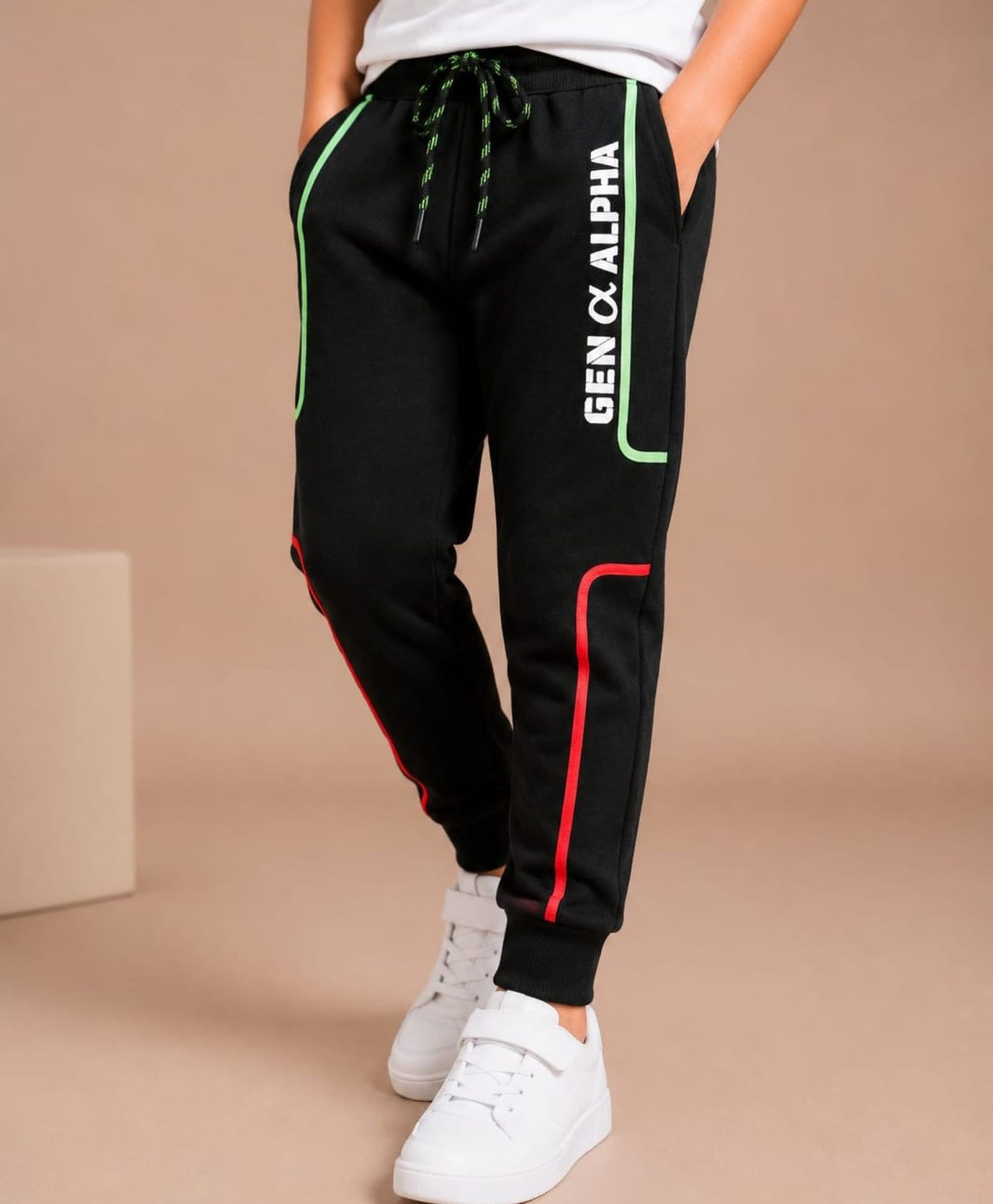 Nino Togs Cotton Looper Knit Gen Alpha Text Printed Joggers - Black-picture-21