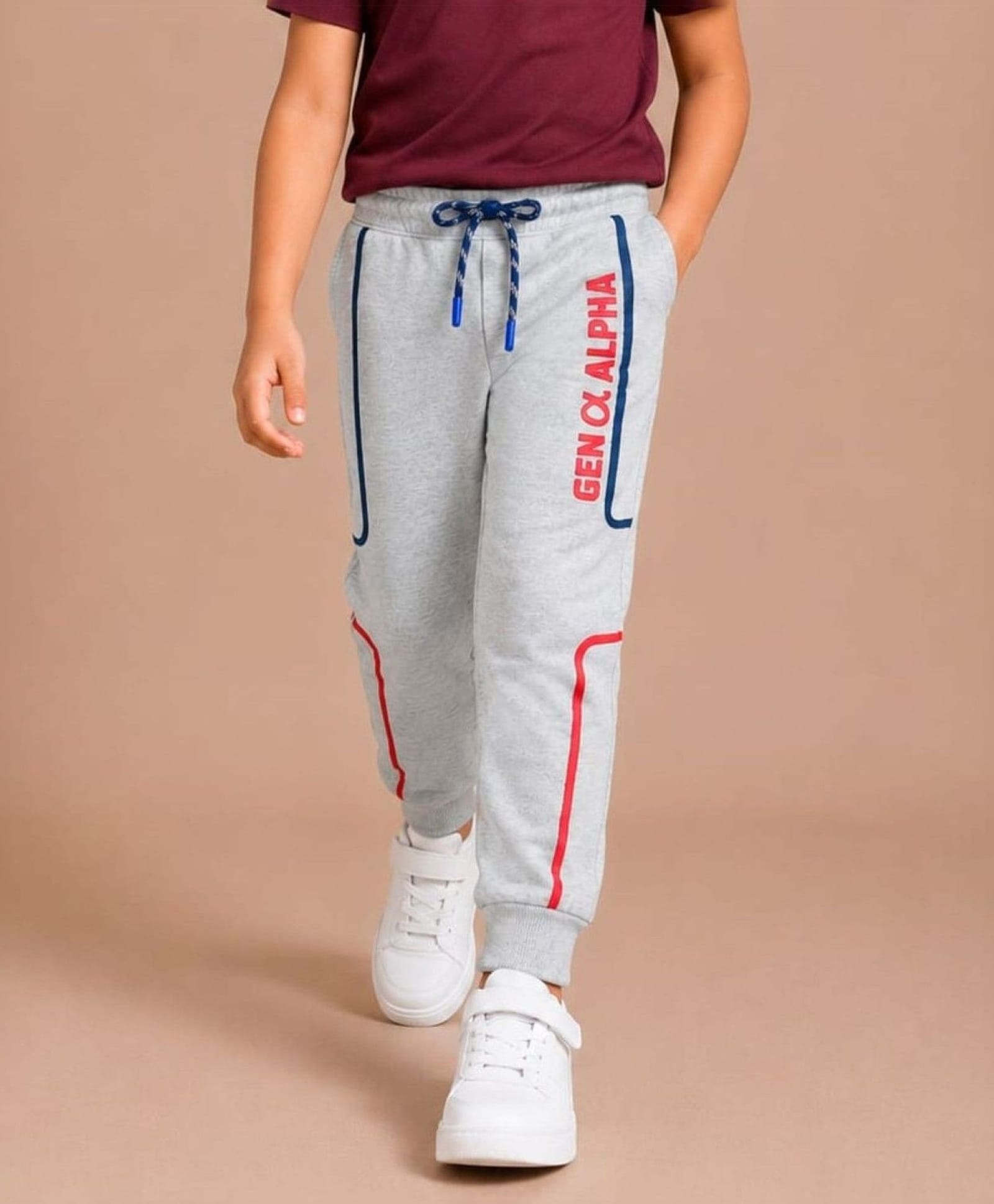 Nino Togs Cotton Looper Knit Gen Alpha Text Printed Joggers - Grey-picture-10