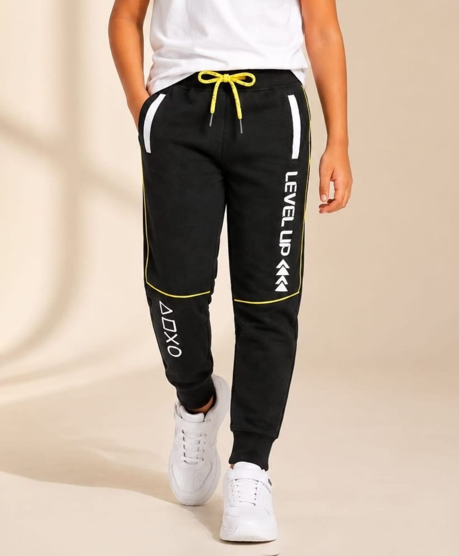Nino Togs Cotton Looper Knit Level Up Text Printed Joggers - Black-picture-28