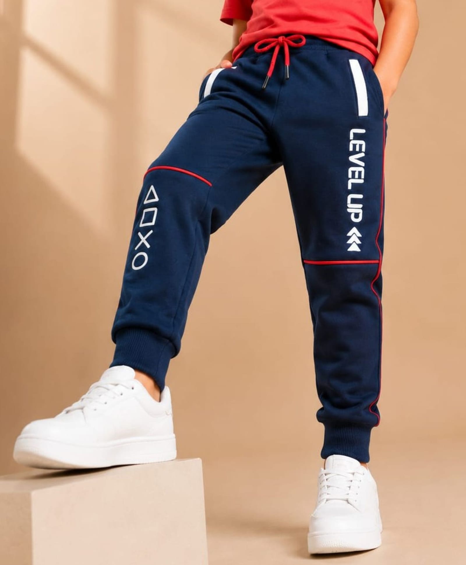 Nino Togs Cotton Looper Knit Level Up Text Printed Joggers - Navy-picture-16