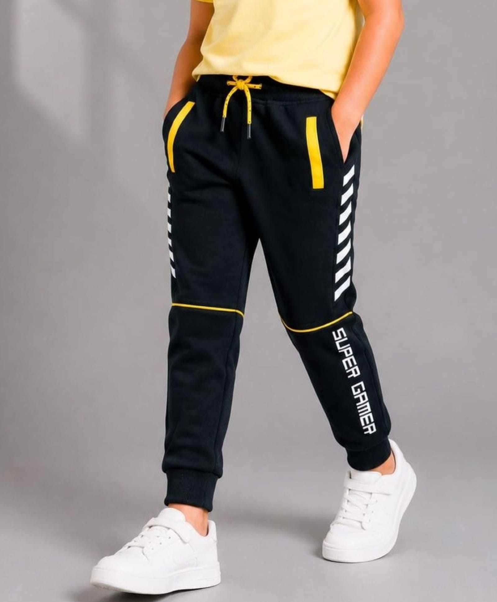 Nino Togs Cotton Looper Knit Super Gamer Text Printed Joggers - Black-picture-18