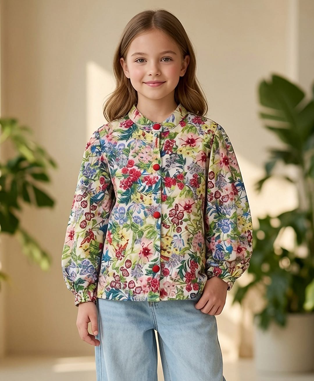 Cutiekins Woven Full Sleeves Floral Printed Top - White & Multi Colour-image-49