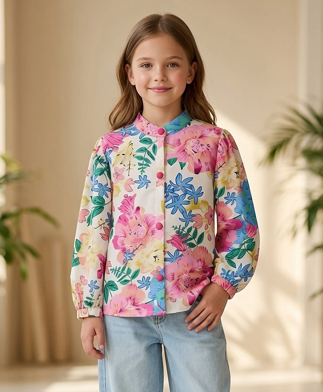 Cutiekins Woven Full Sleeves Floral Printed Top - White & Multi Colour-picture-20