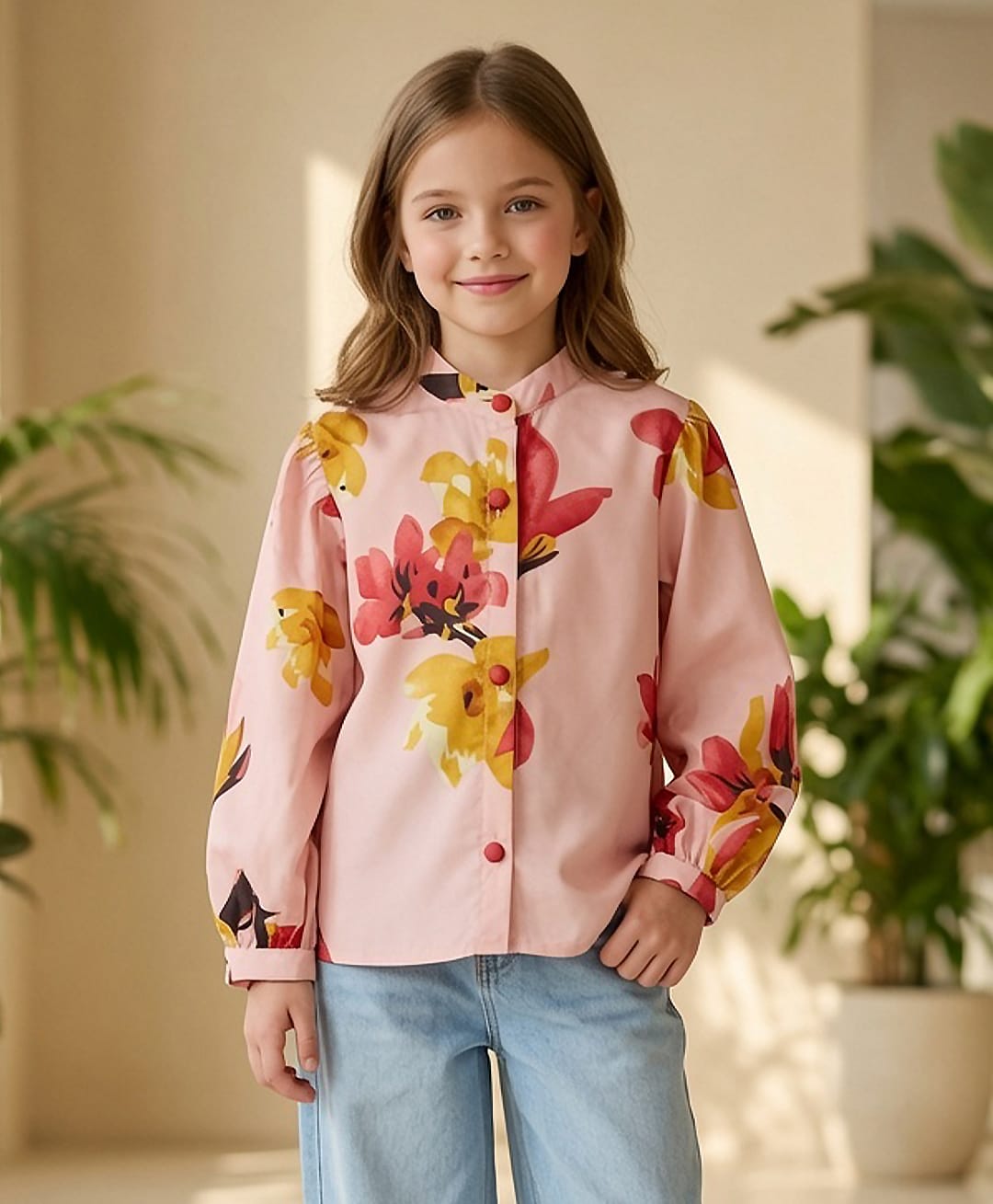Cutiekins Woven Full Sleeves Floral Printed Top - Peach & Multi Colour-picture-13