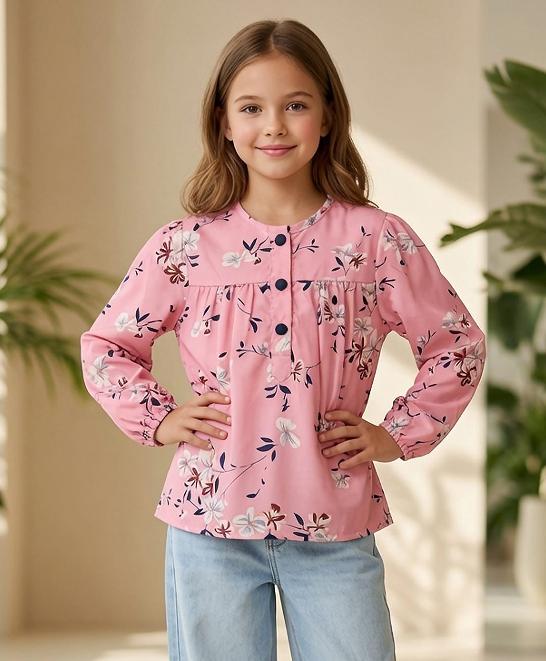 Cutiekins Woven Full Sleeves Floral Printed Top - Pink & White-image-17