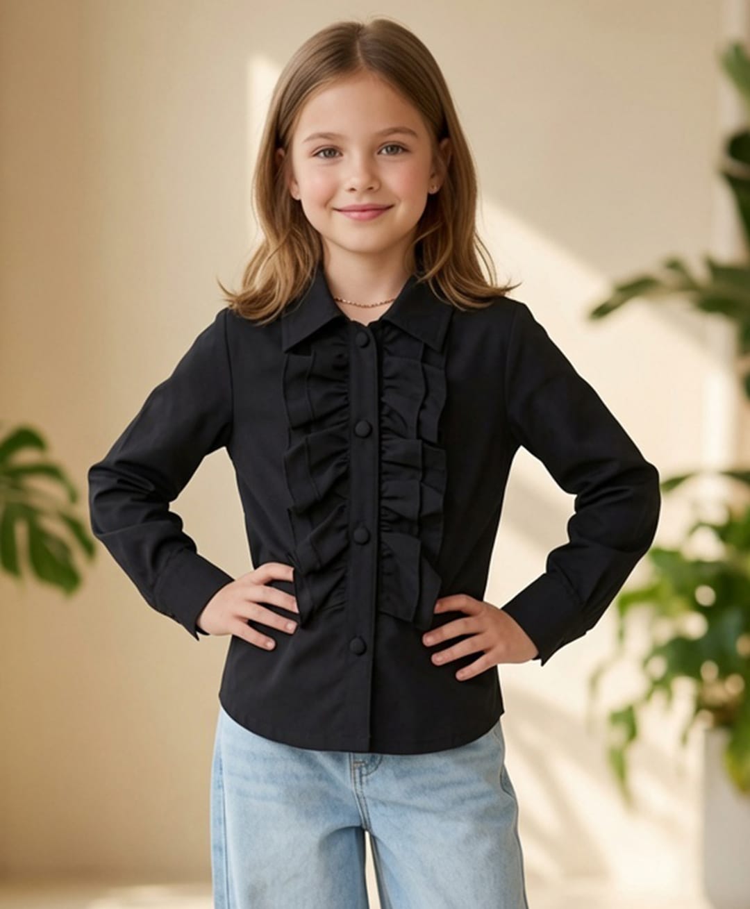 Cutiekins Woven Full Sleeves Frill Detailed Shirt Style Top - Black-picture-13