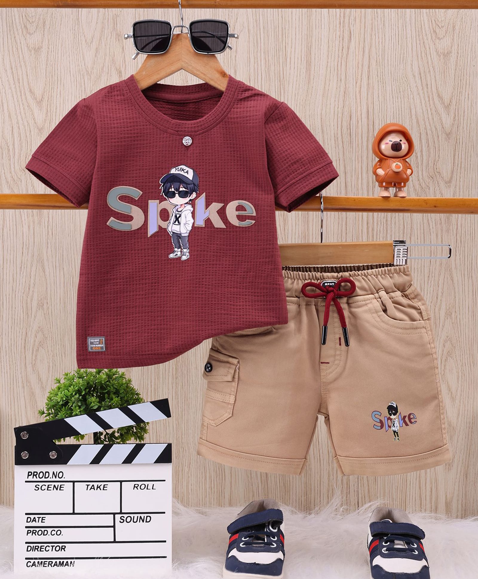 TOONYPORT Cotton Blend Knit Half Sleeves Spike Text Printed Tee & Shorts Set - Maroon-image-17