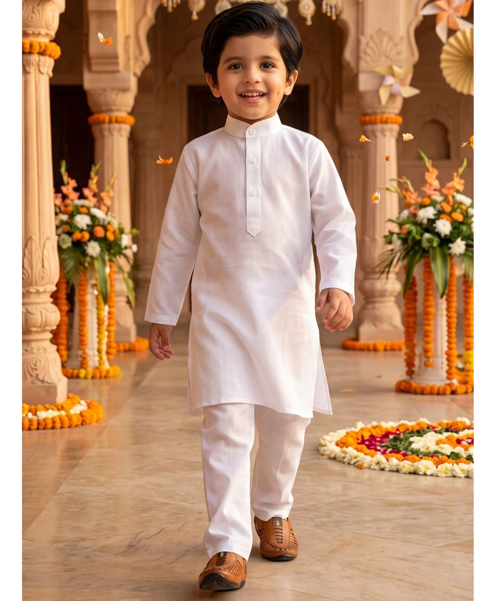 AJ Dezines Cotton Woven Full Sleeves Solid Kurta Pyjama Set - White-picture-27