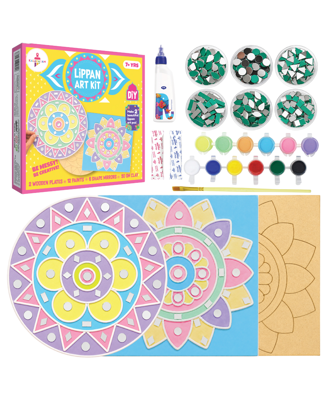 Kalakaram Lippan Art Kit | Painting & Coloring Art Kit | DIY Wall Decoration Set with 3 MDF Bases 8 inch, Paints, Craft Mirrors, Clay Traditional Painting Art Set for Kids and Adults-picture-16