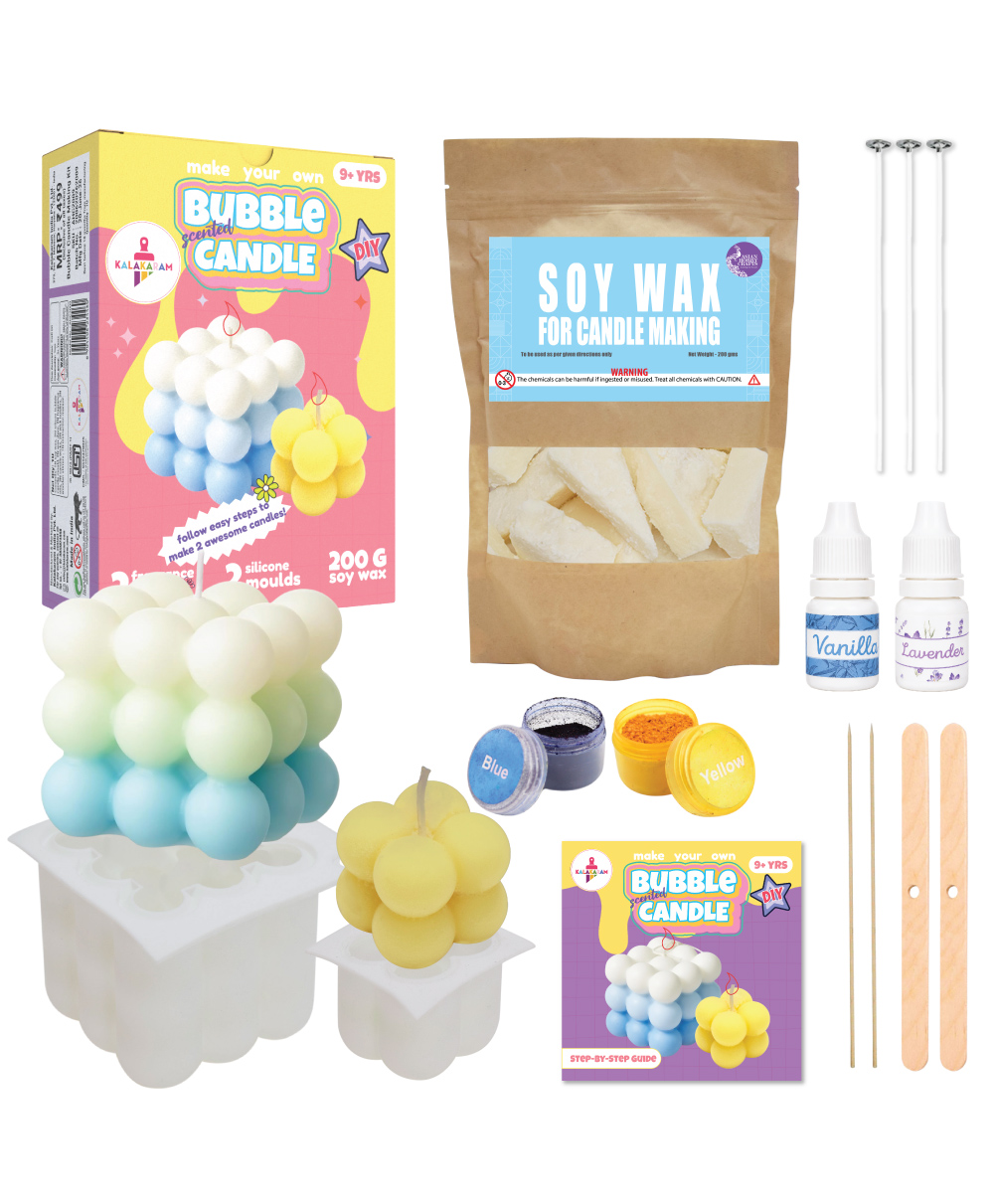 Kalakaram DIY Scented Bubble Candle Making Kit for Beginners | Soy Wax Candle Craft Kit with Silicone Molds, Fragrance, Colors & Tools | Art & Craft Set for Kids & Adults | Home Decor & Birthday Gift-picture-12